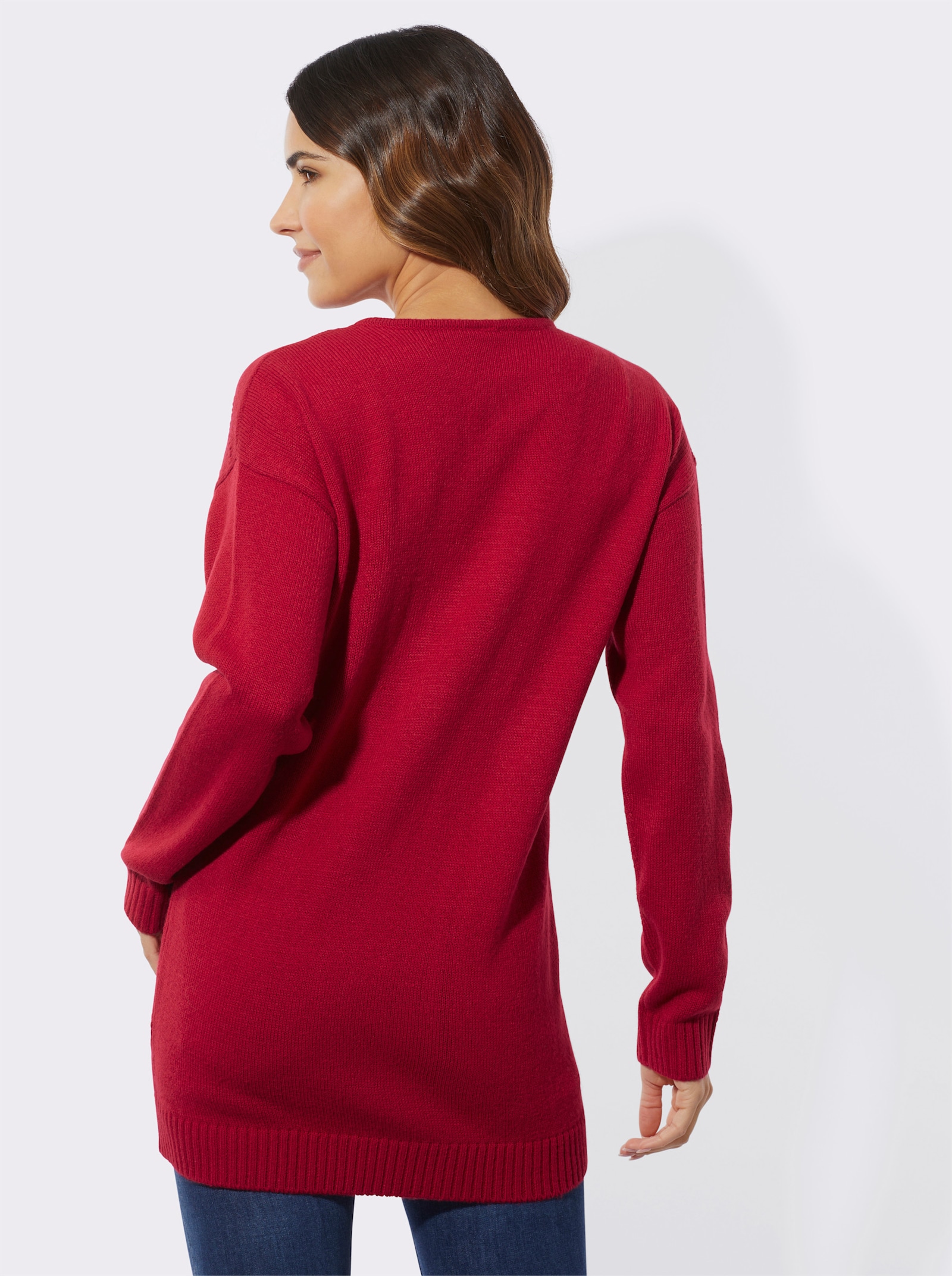 Longpullover mit Ajour-Herzchen - rot