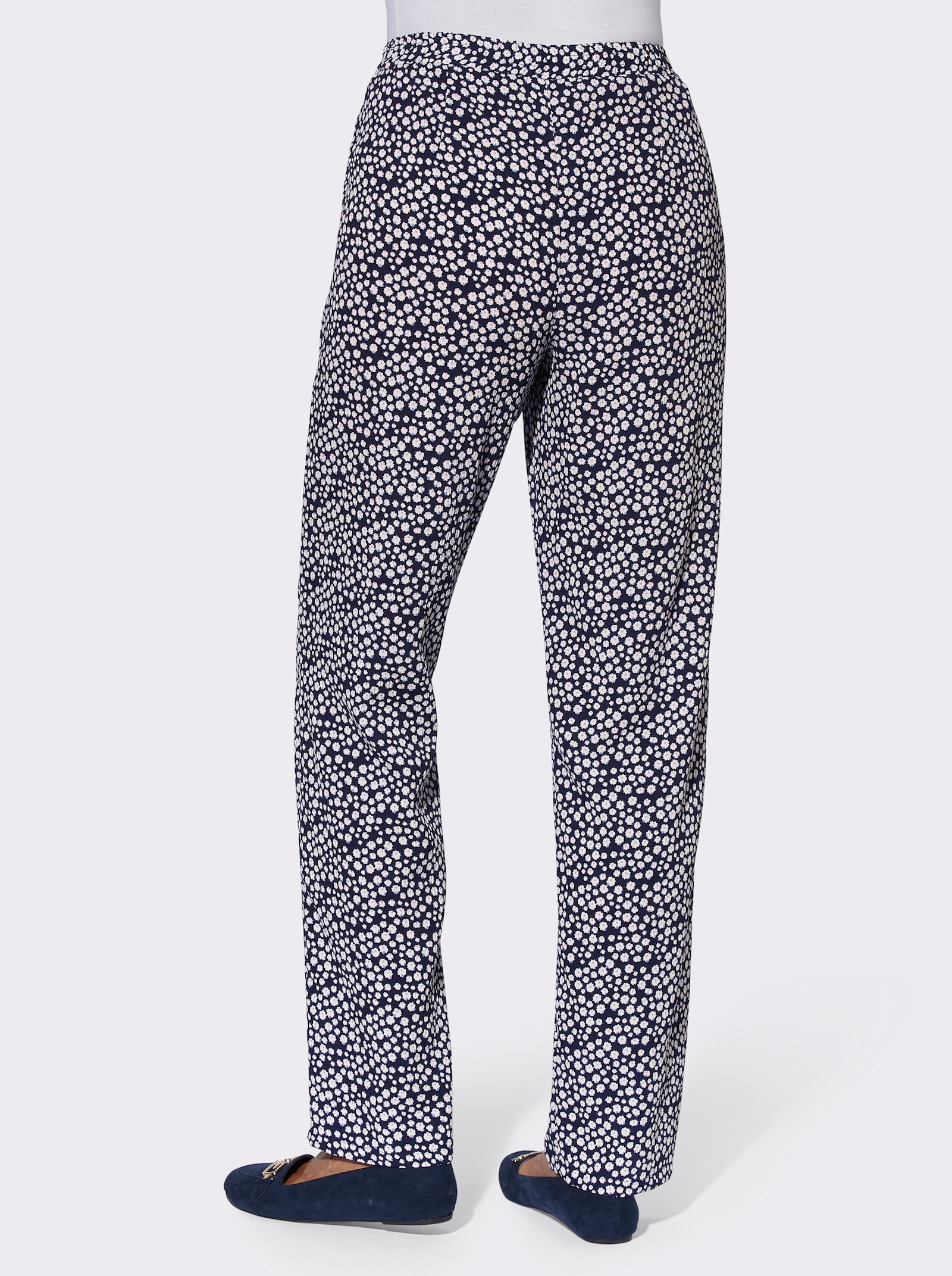 Comfortbroek met sierband - nachtblauw + nachtblauw/wit bedrukt