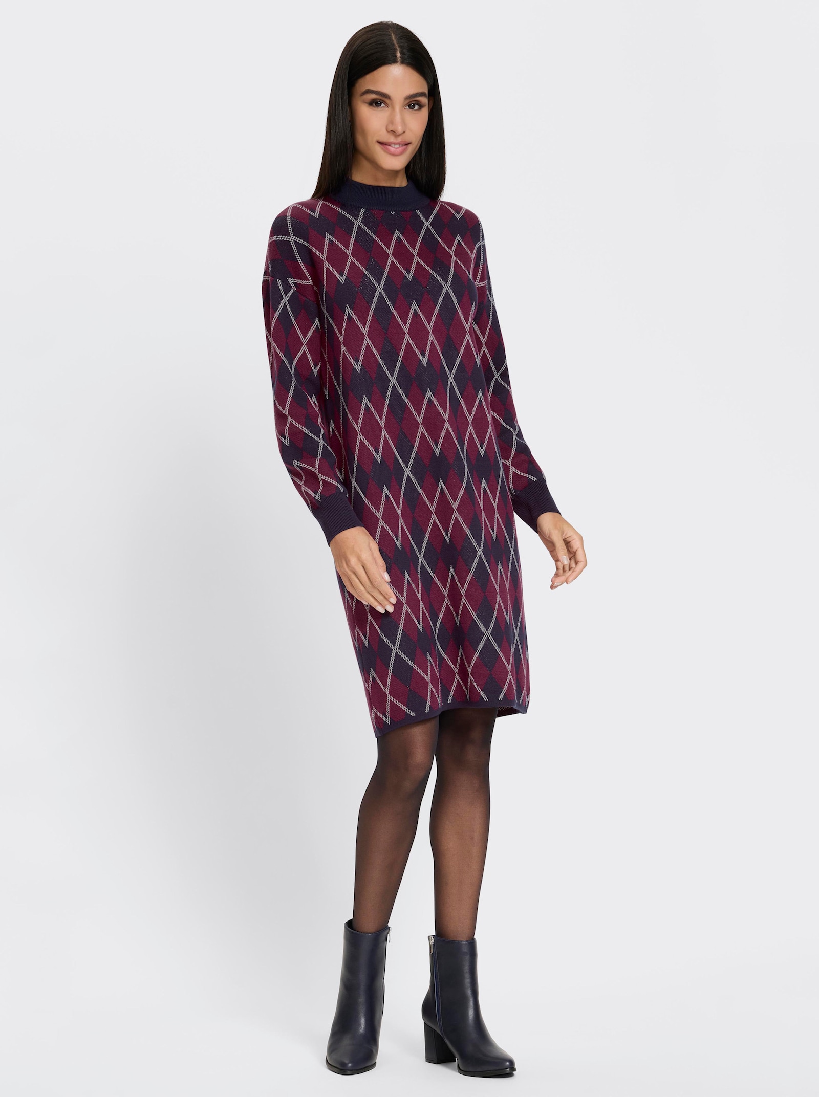 heine Strickkleid mit Glanzgarn - marine-bordeaux-gemustert
