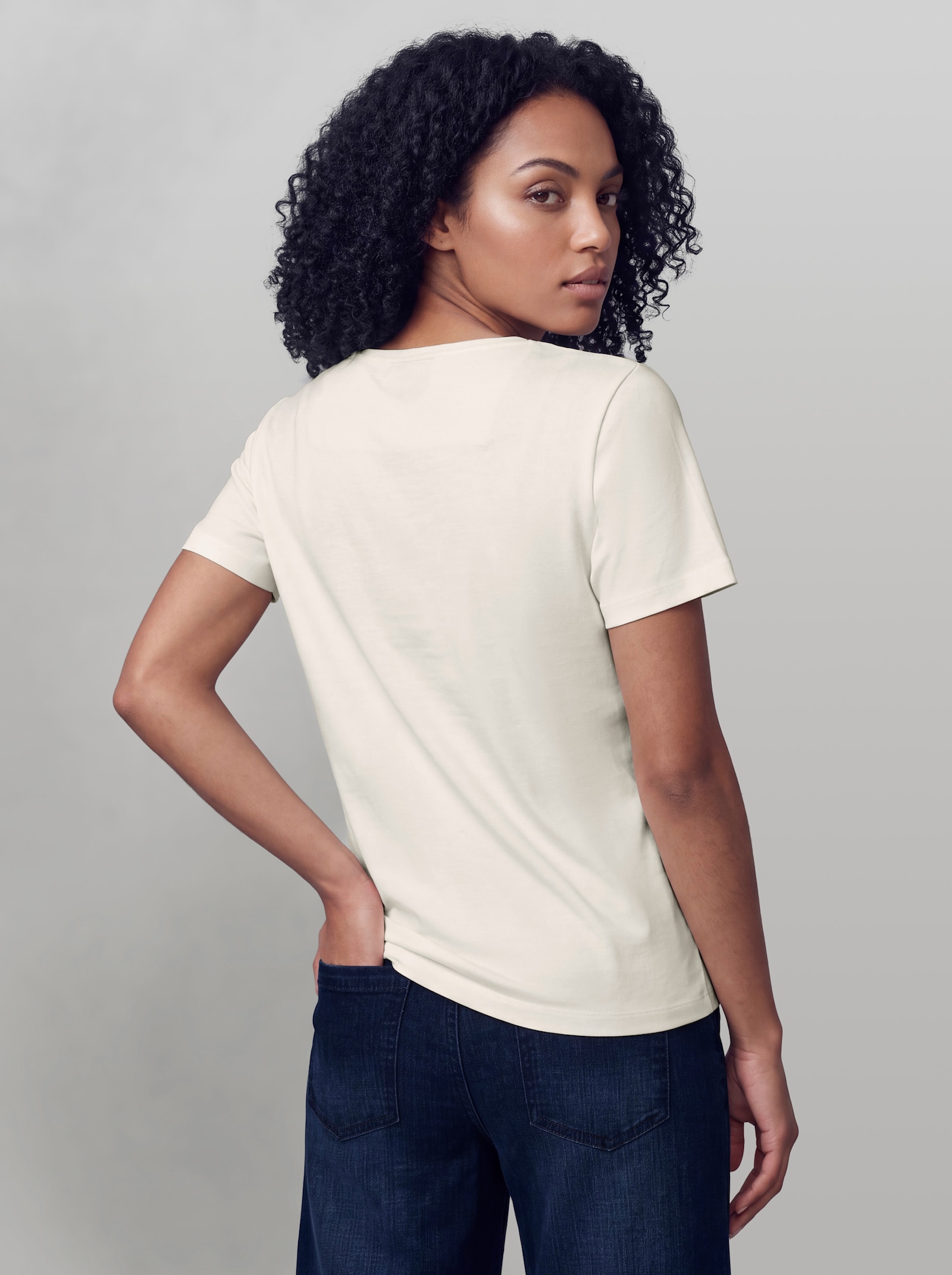 heine Kurzarmshirt mit Blumen-Applikationen - ecru