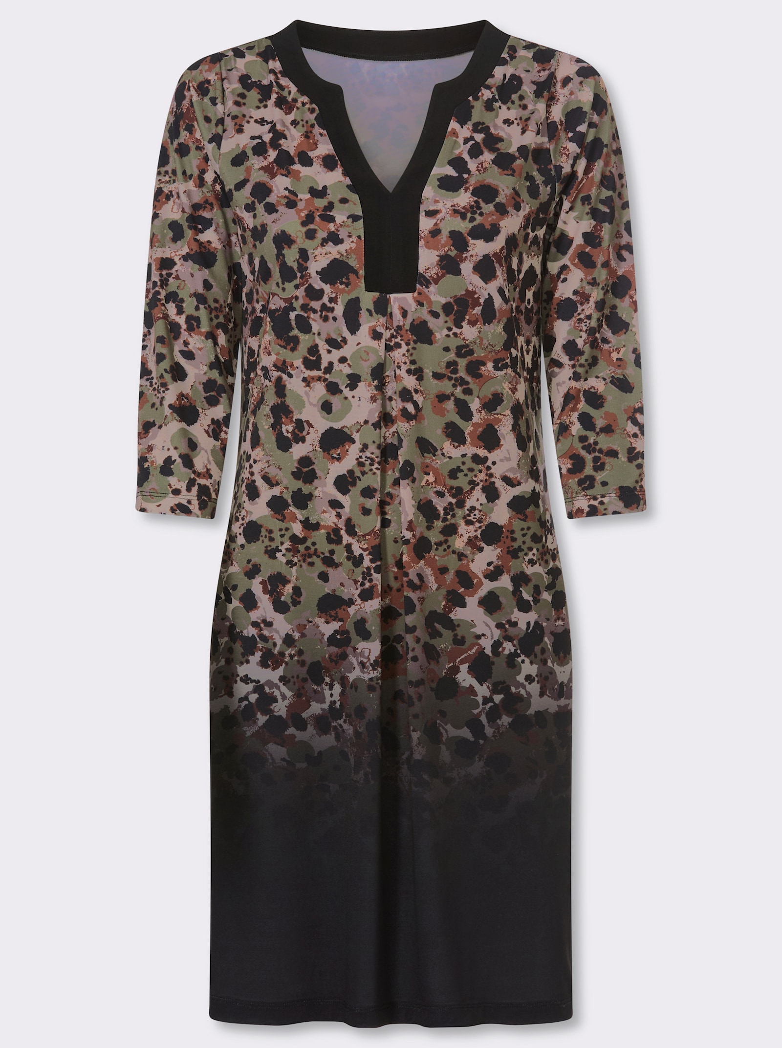 heine Jerseykleid mit Animal-Muster - schwarz-khaki-bedruckt