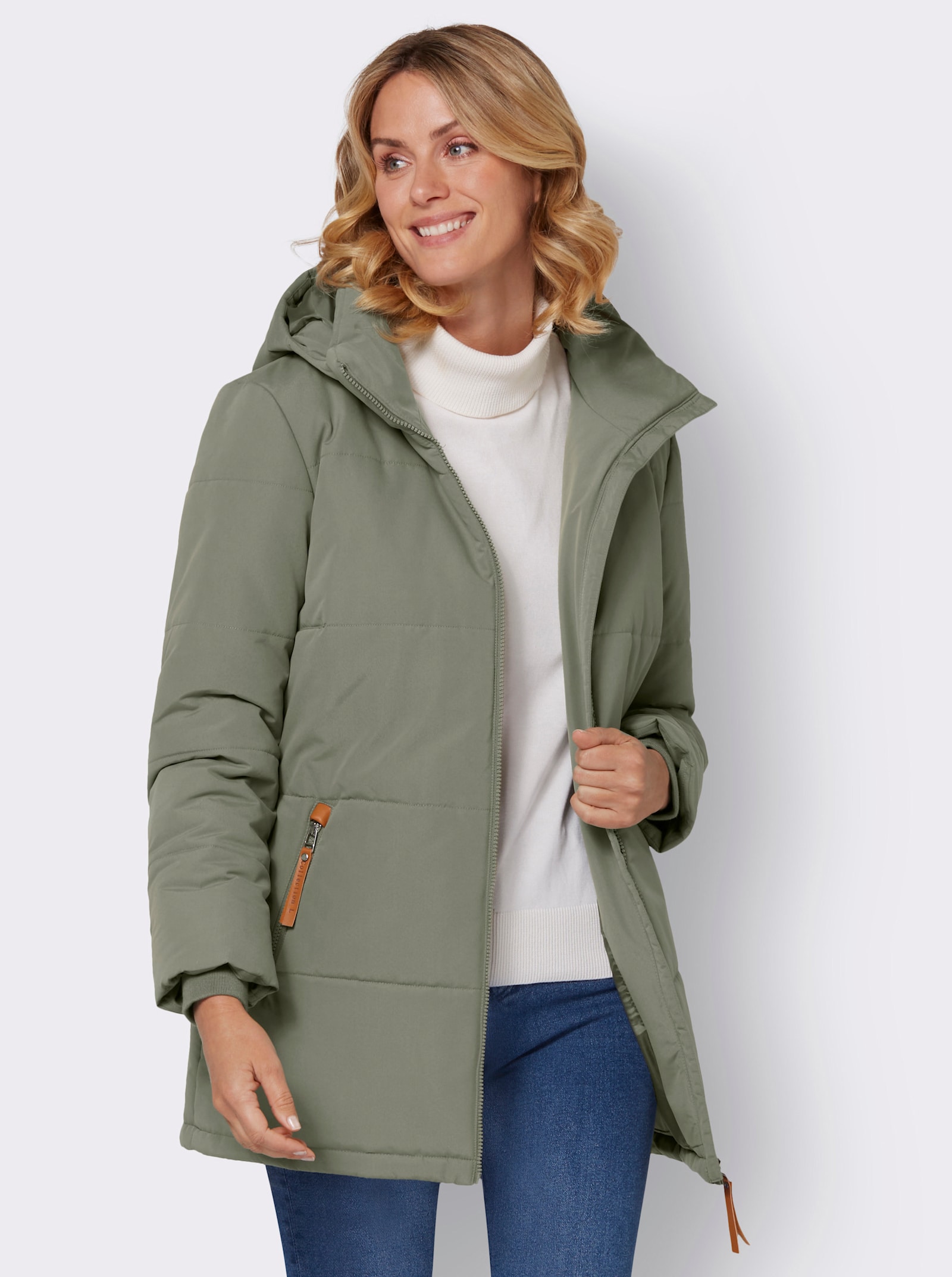 Outdoorjack met afneembare capuchon en jerseyboordjes - kaki
