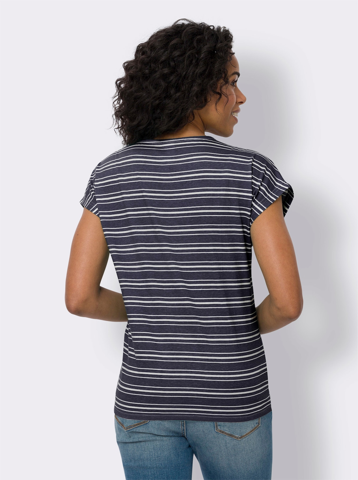 Rundhalsshirt - marine-ecru-geringelt