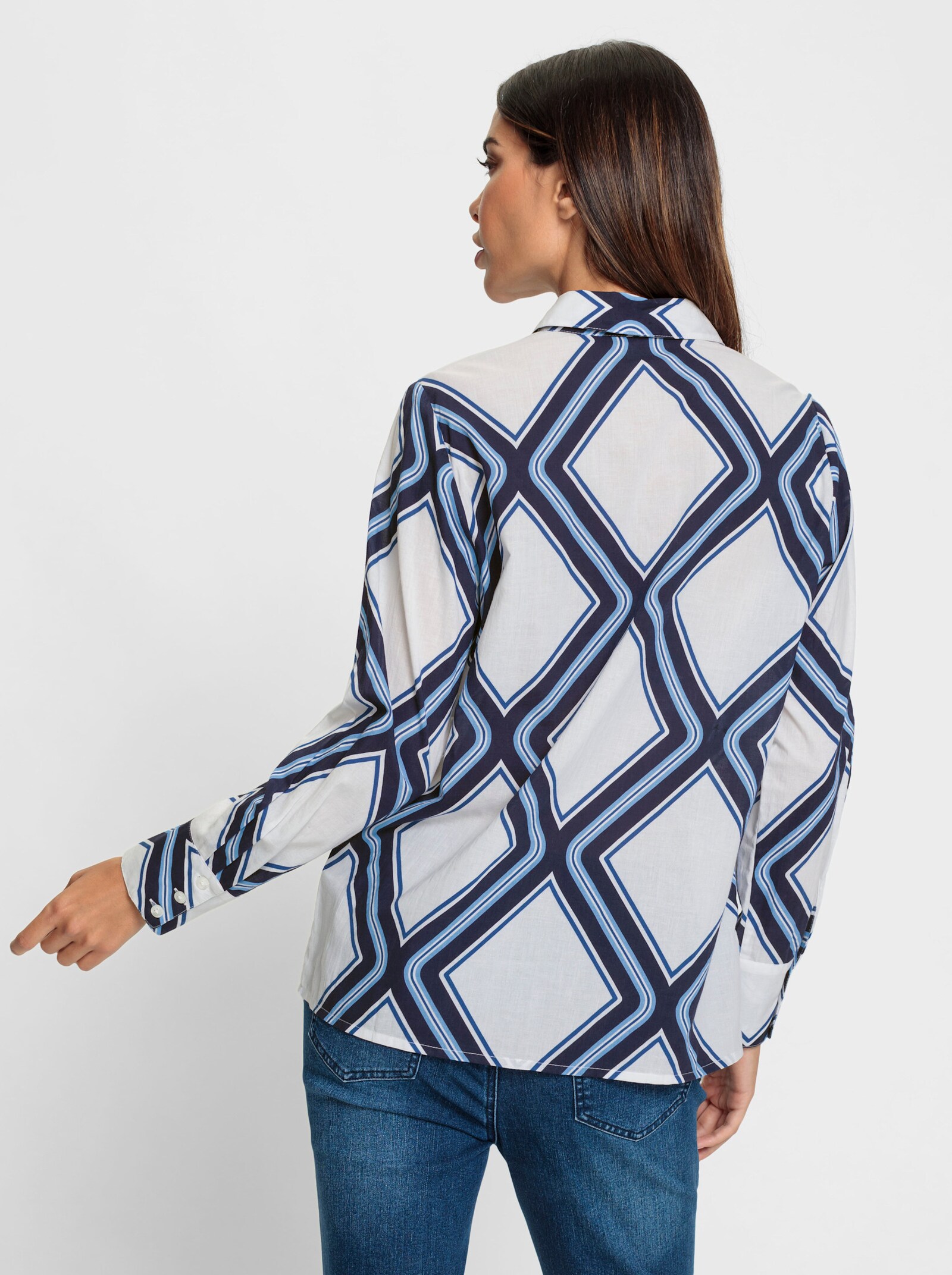 heine Druckbluse mit Langarm - ecru-marine-bedruckt