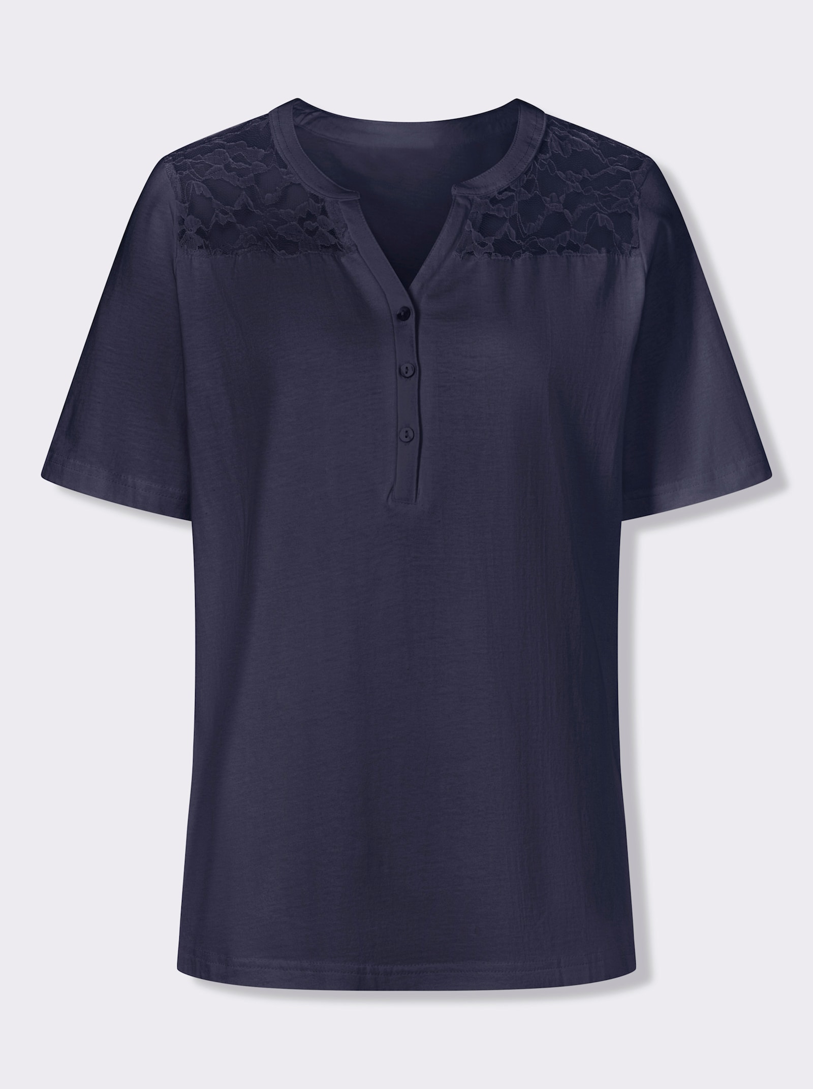 Tričko s krátkým rukávem s krajkovou vsadkou - námořnická modrá