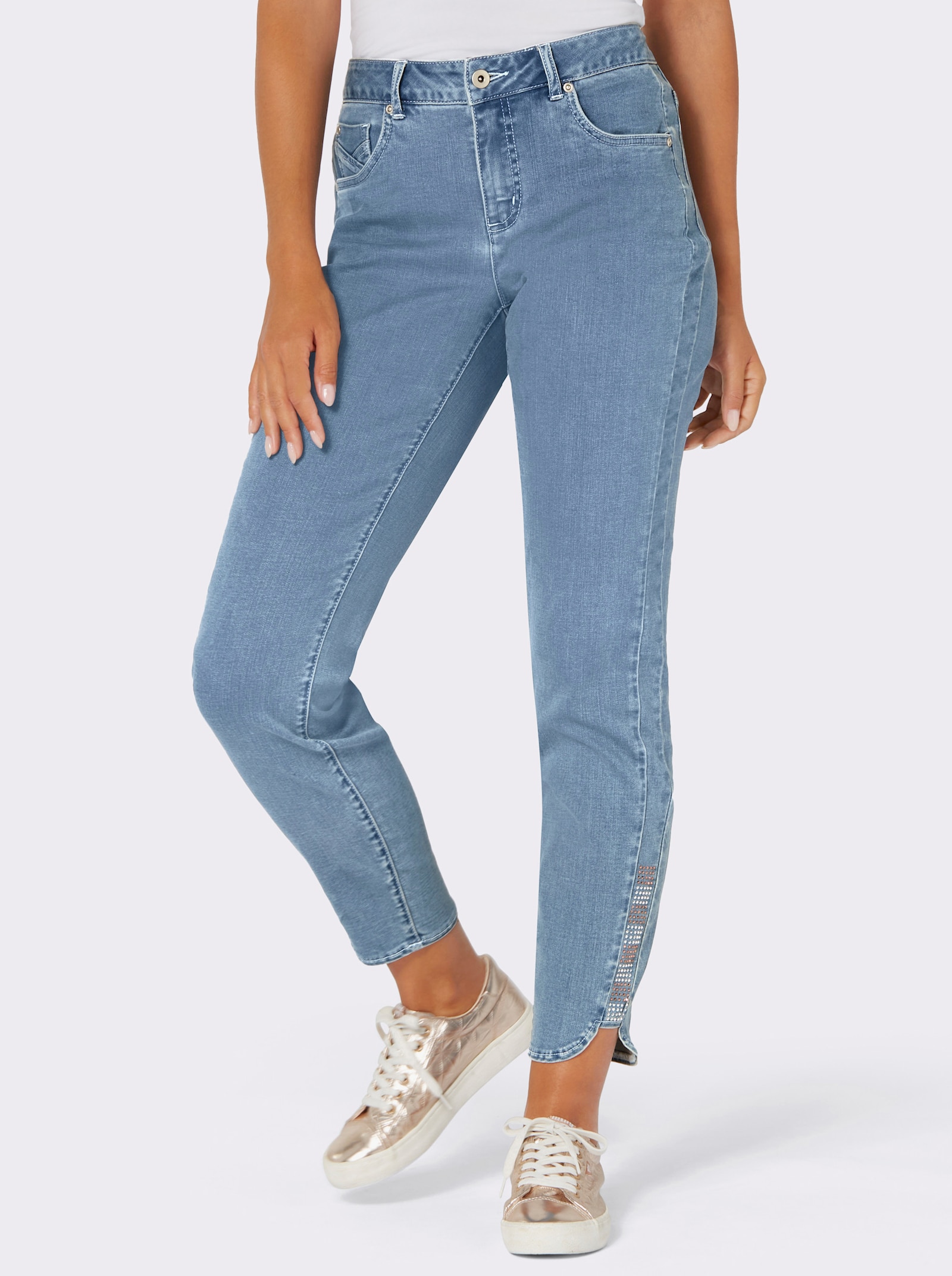 5-Pocket-Jeans mit Glitzersteinchen - blue-bleached