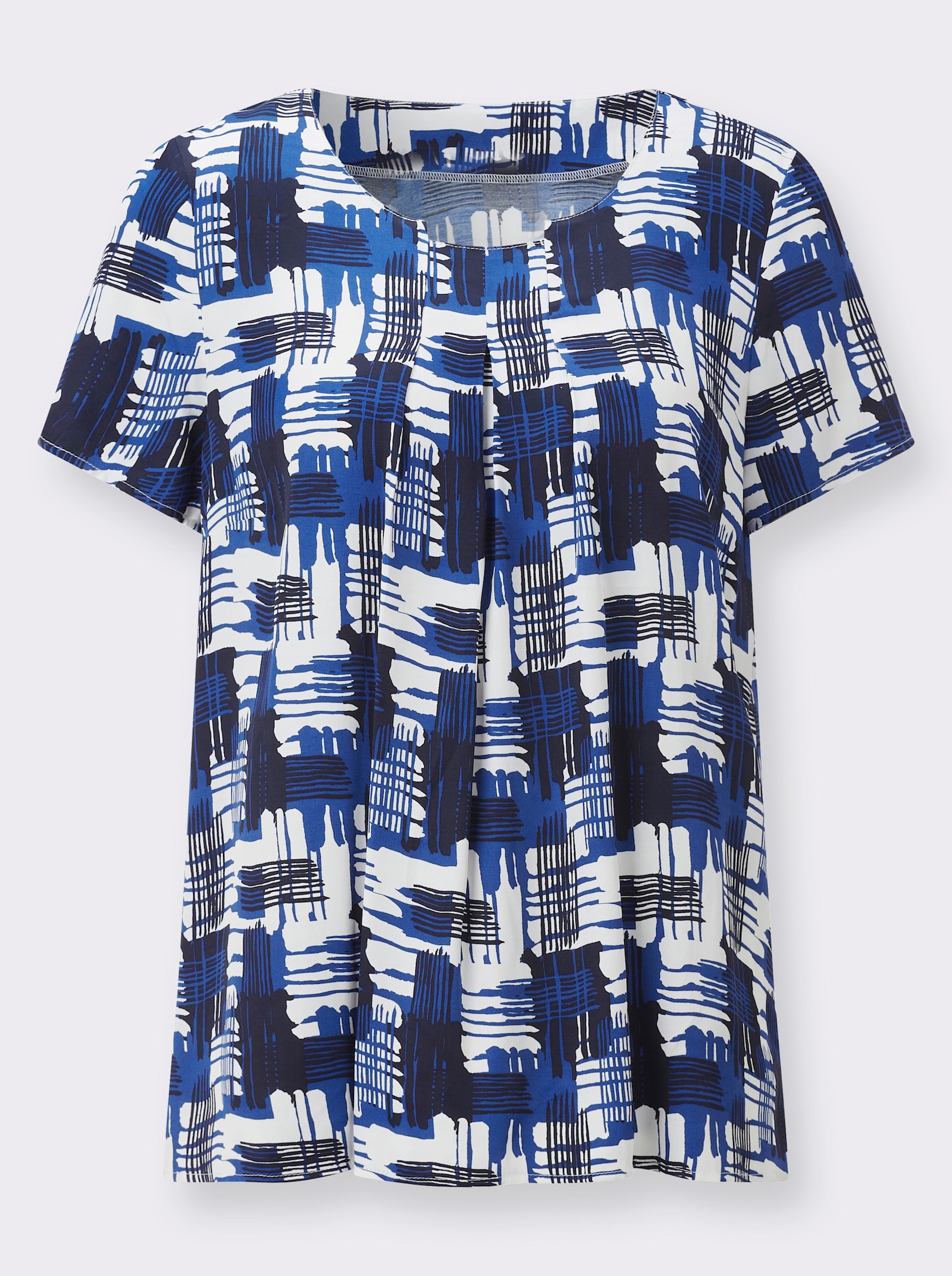 Druckbluse aus weich fließendem Satin - royalblau-ecru-bedruckt