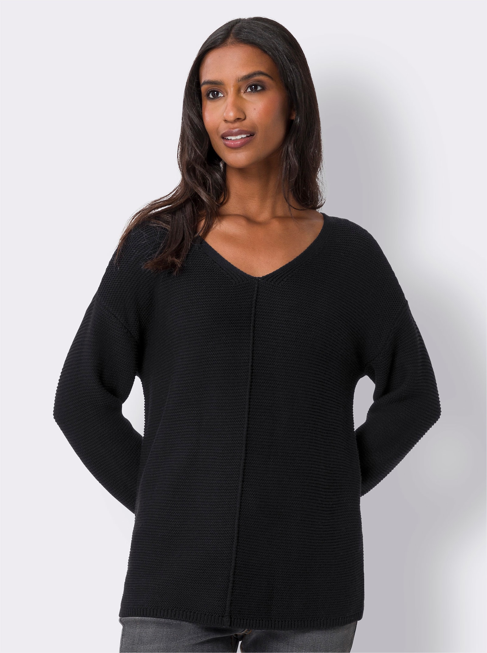 heine V-Ausschnitt-Pullover mit überschnittener Schulter - schwarz