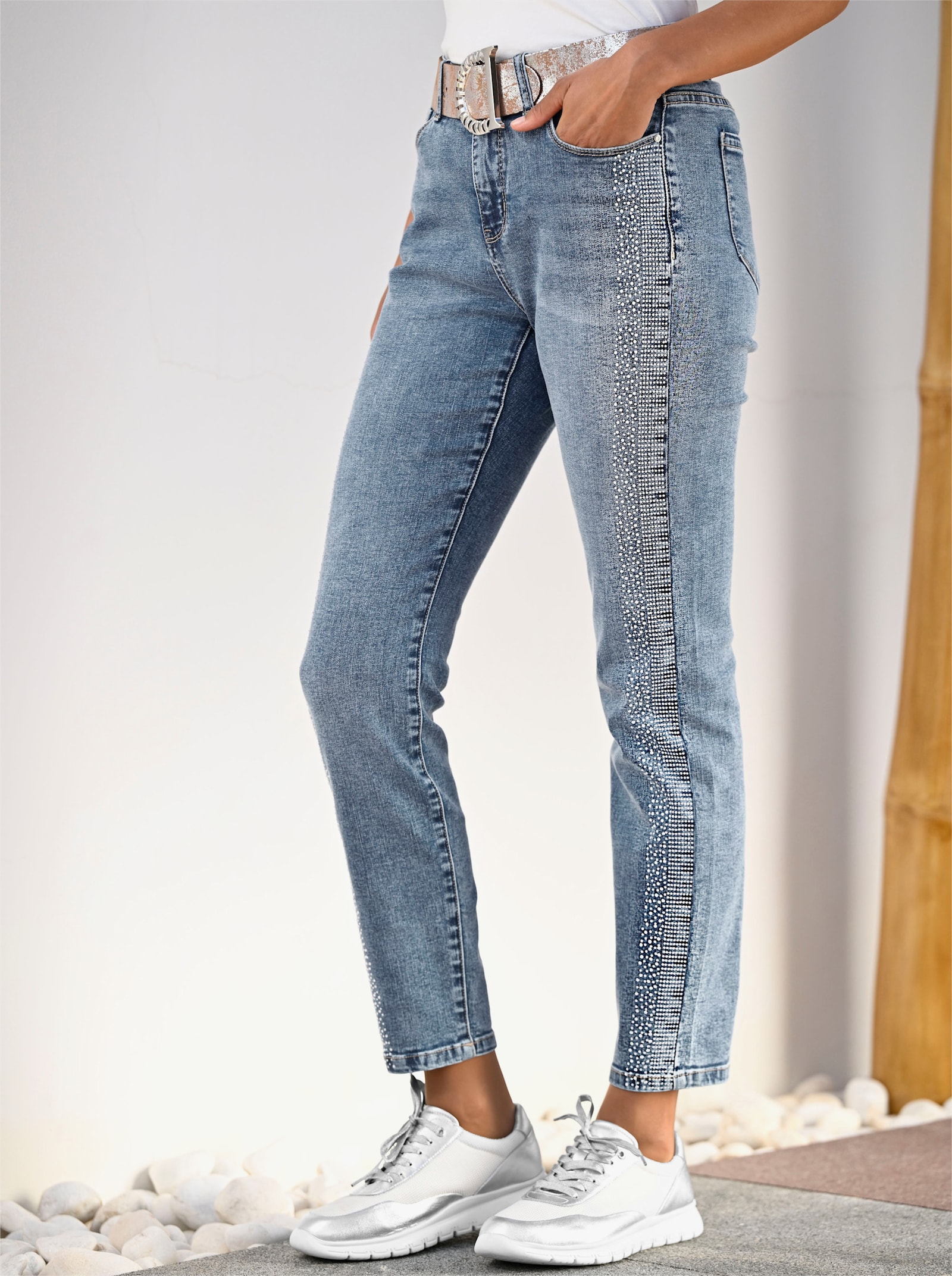 heine 5-pocketjeans met glittersteentjes - blue-stonewashed