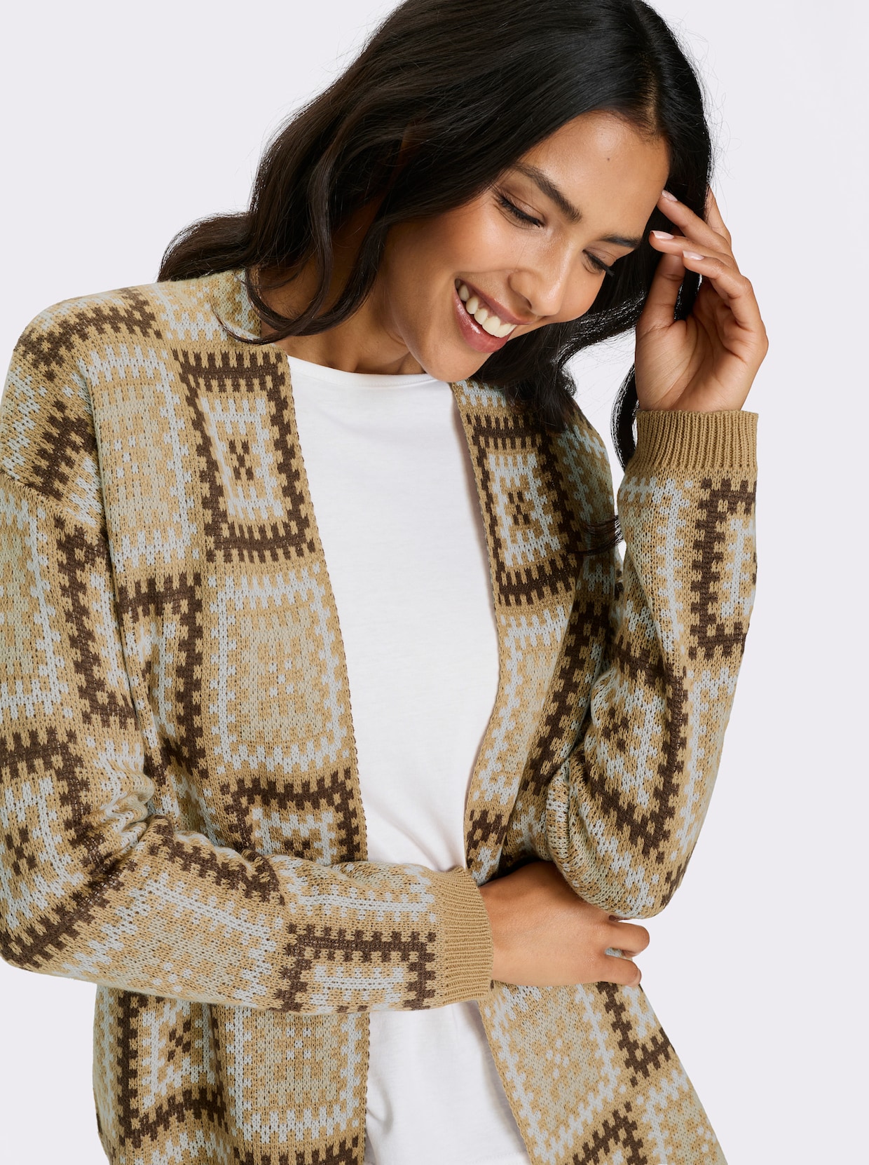 Strickjacke - camel-schoko-gemustert