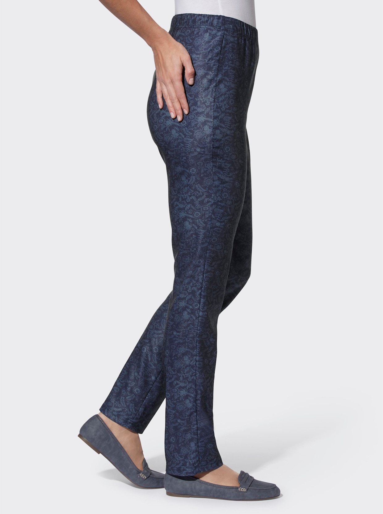 Bedrukte broek - marine + jeansblauw bedrukt