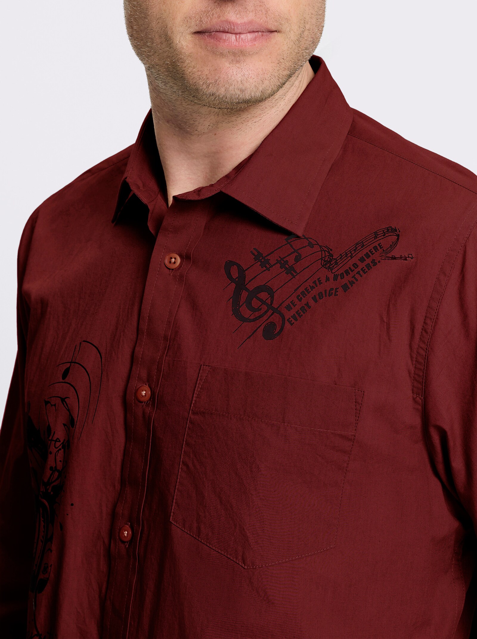 Catamaran Langarmhemd mit platzierten Prints, Baumwolle - dunkelrot-bedruckt