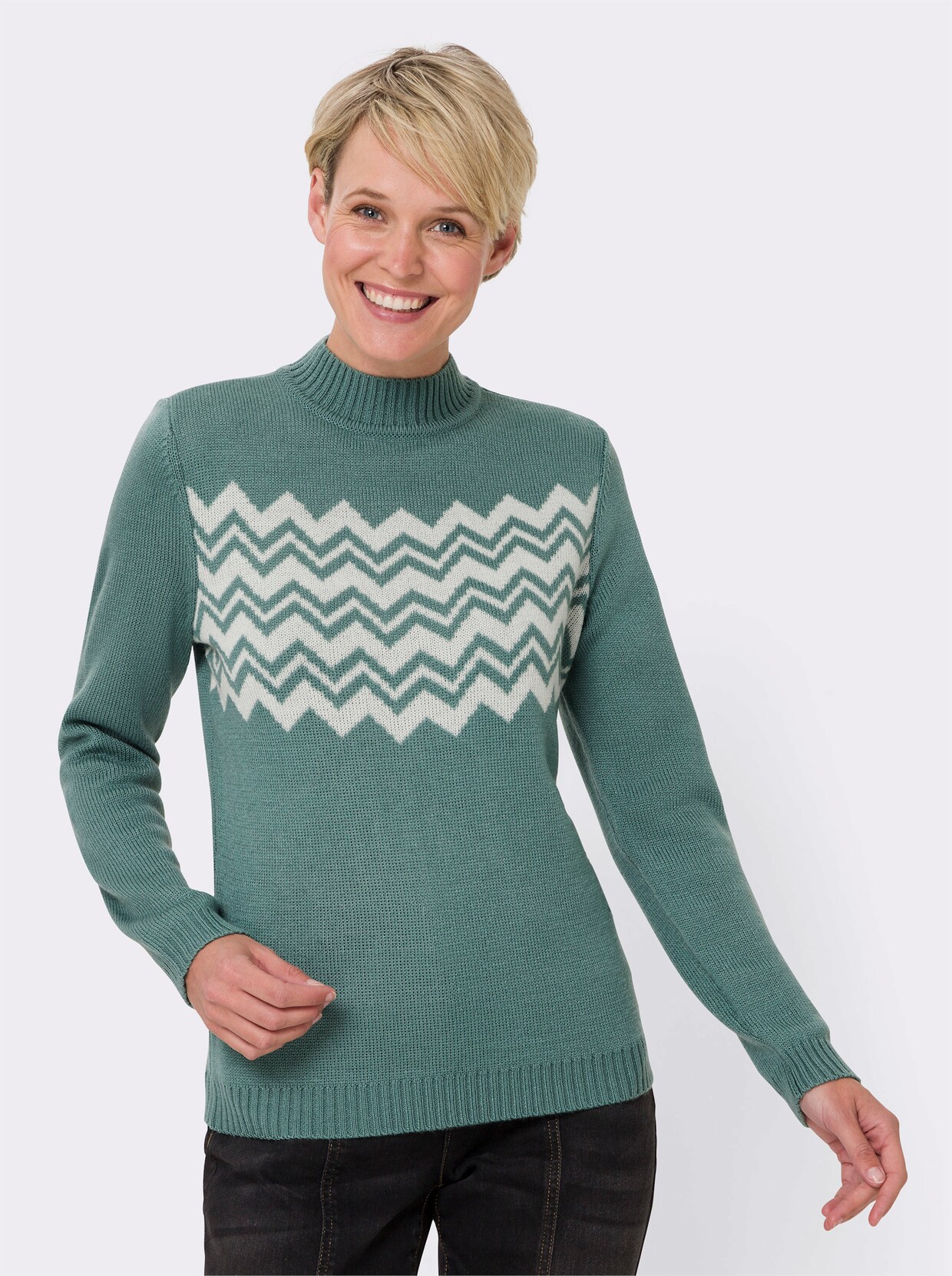 Stehkragenpullover - jade-ecru