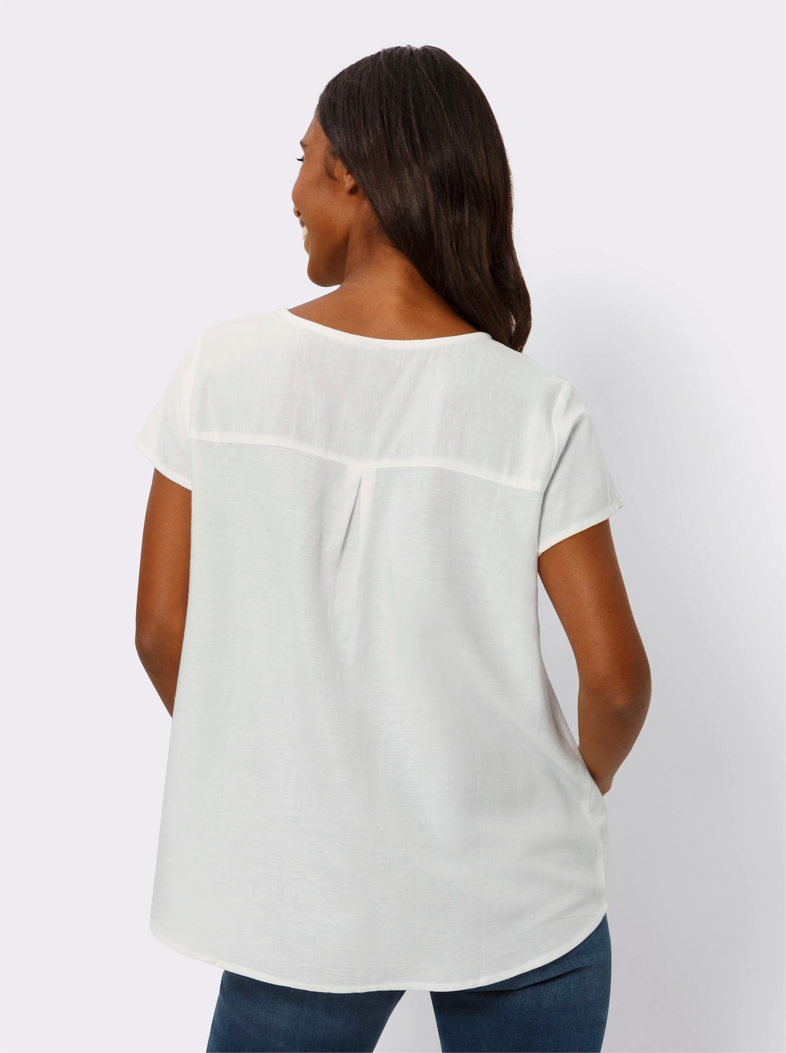 heine Kurzarm-Bluse mit Leinen-Anteil - ecru