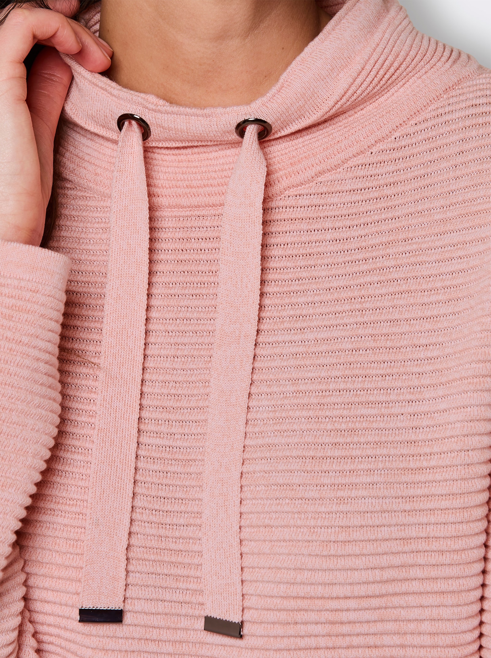 CREATION L PREMIUM Langarm-Pullover mit Ripp-Struktur - rosenquarz-meliert