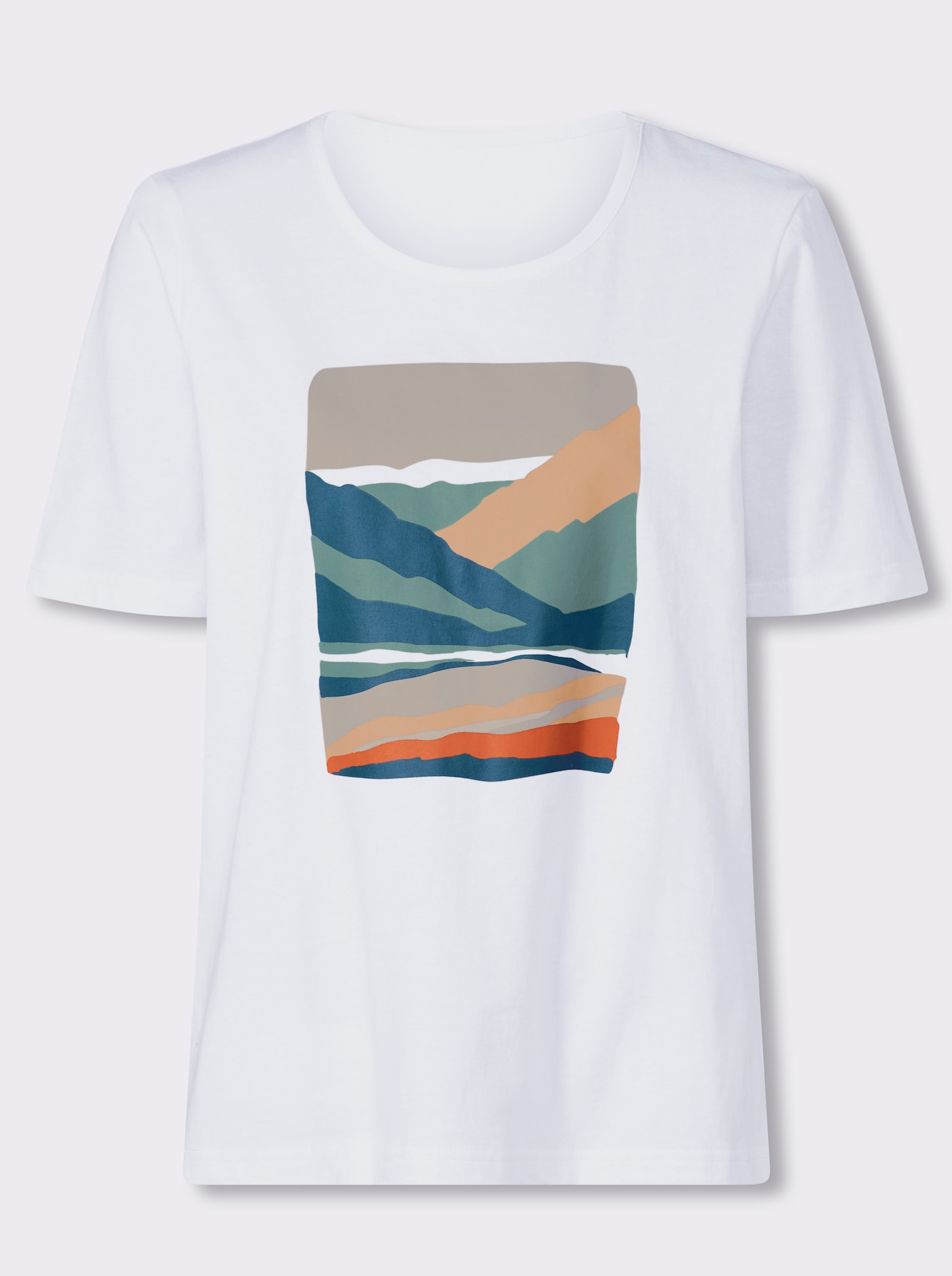 Shirt met korte mouwen en op dessin geplaatste print - wit/apricot