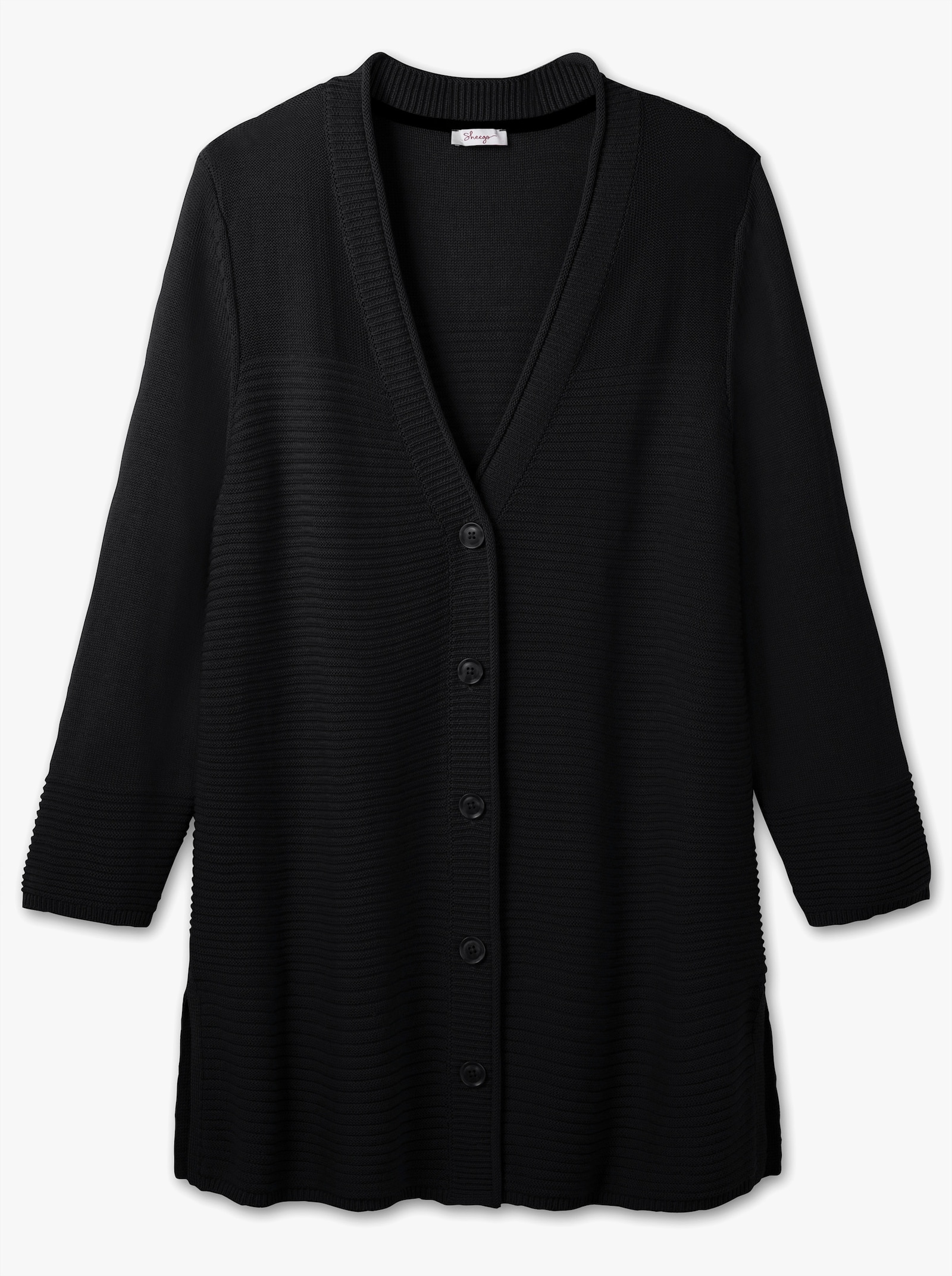 sheego Lang vest in structuurmix - zwart