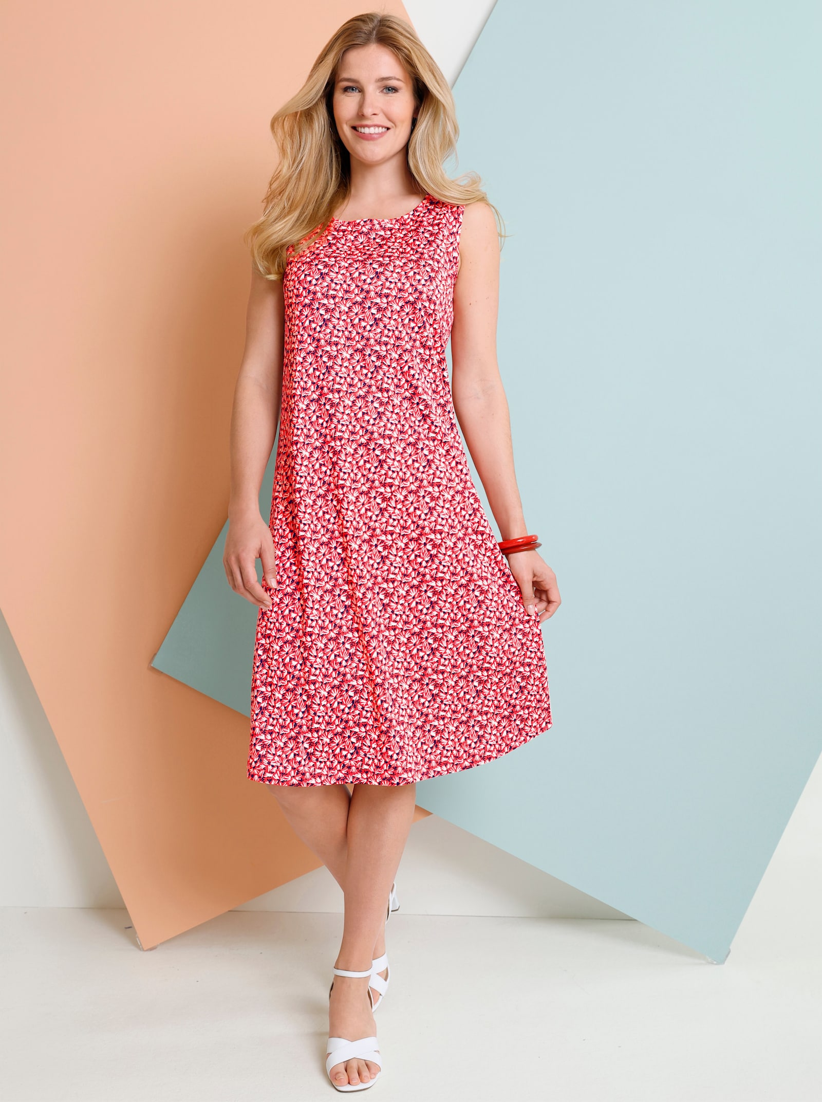 Žerzejové šaty v balení po 2 kusech - humrová-potisk + námořnická modrá