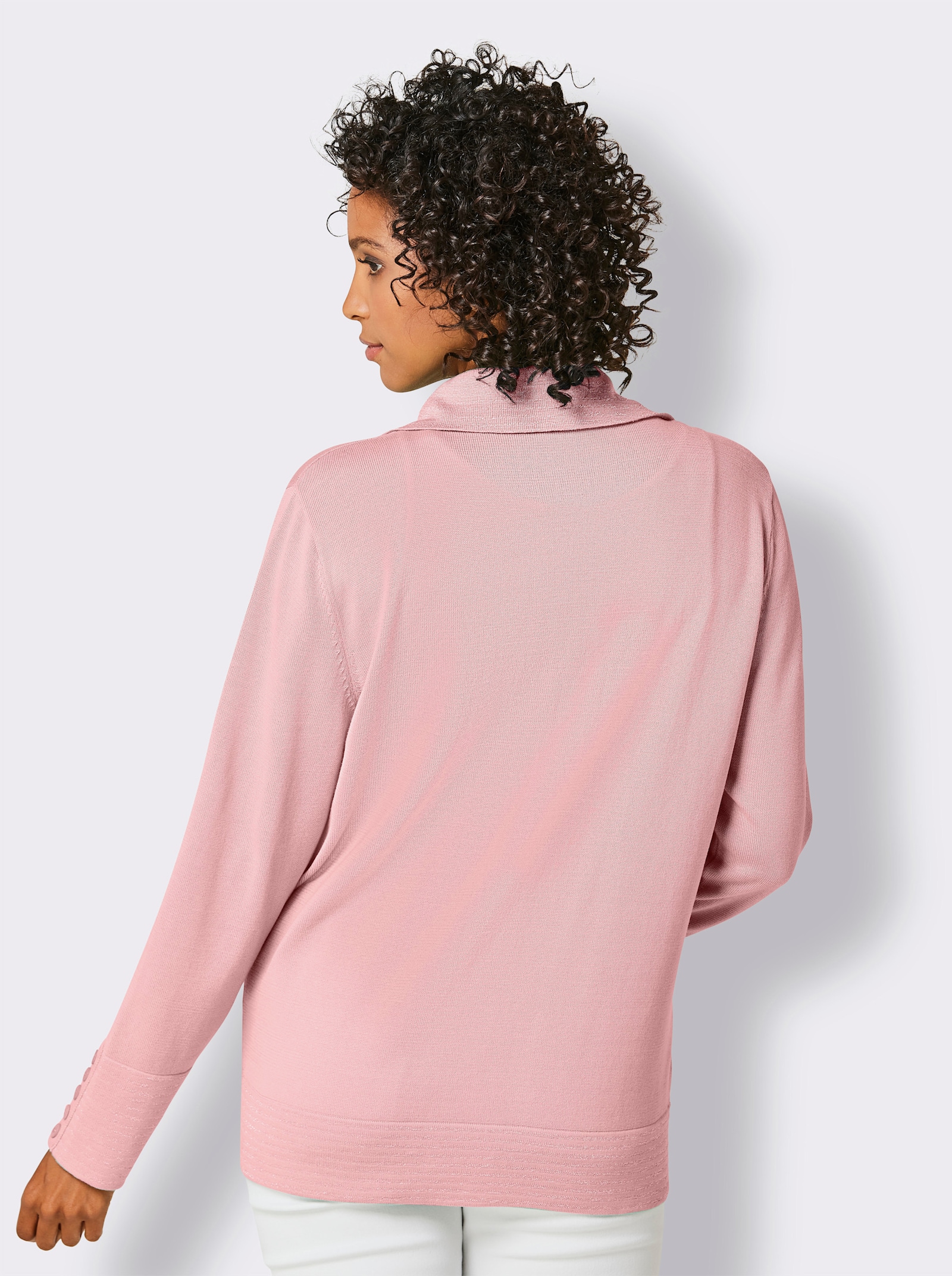 CREATION L PREMIUM Feinstrickjacke mit gestreiften Abschlüssen - rosenquarz