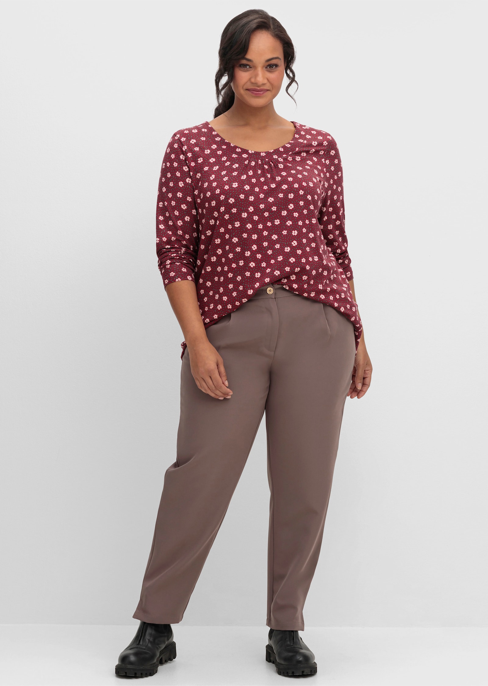 Tunikashirt in A-Form - dunkelrot-rosenquarz-bedruckt