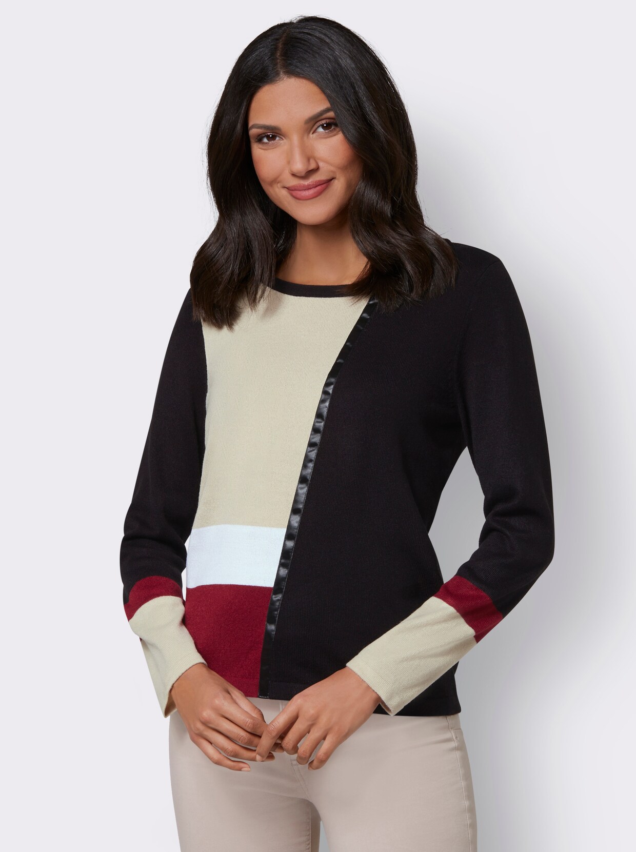 Pullover met lange mouwen - zwart/zand gedessineerd