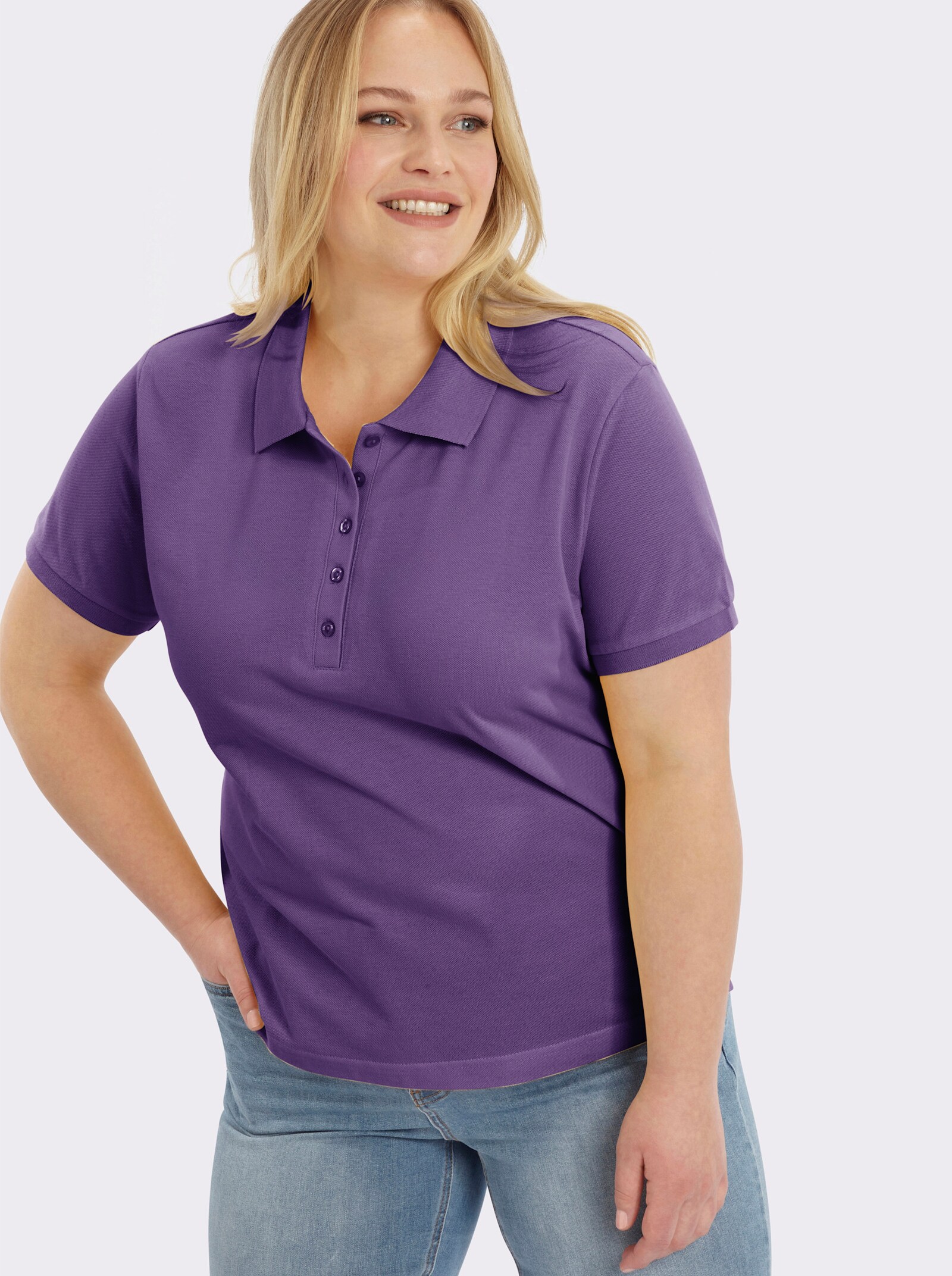 Poloshirt mit Seitenschlitzen - lila