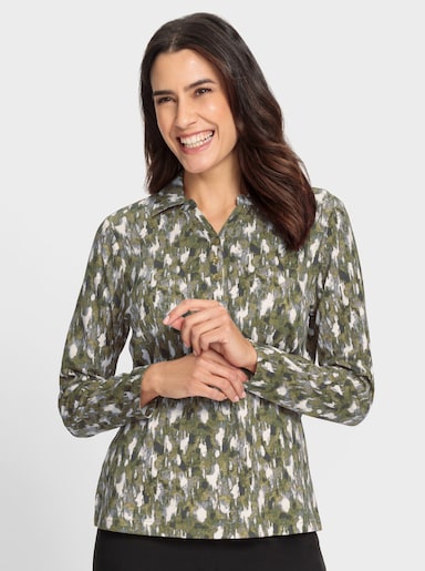 Poloshirt mit kurzer Knopfleiste - schilf-graphit-bedruckt