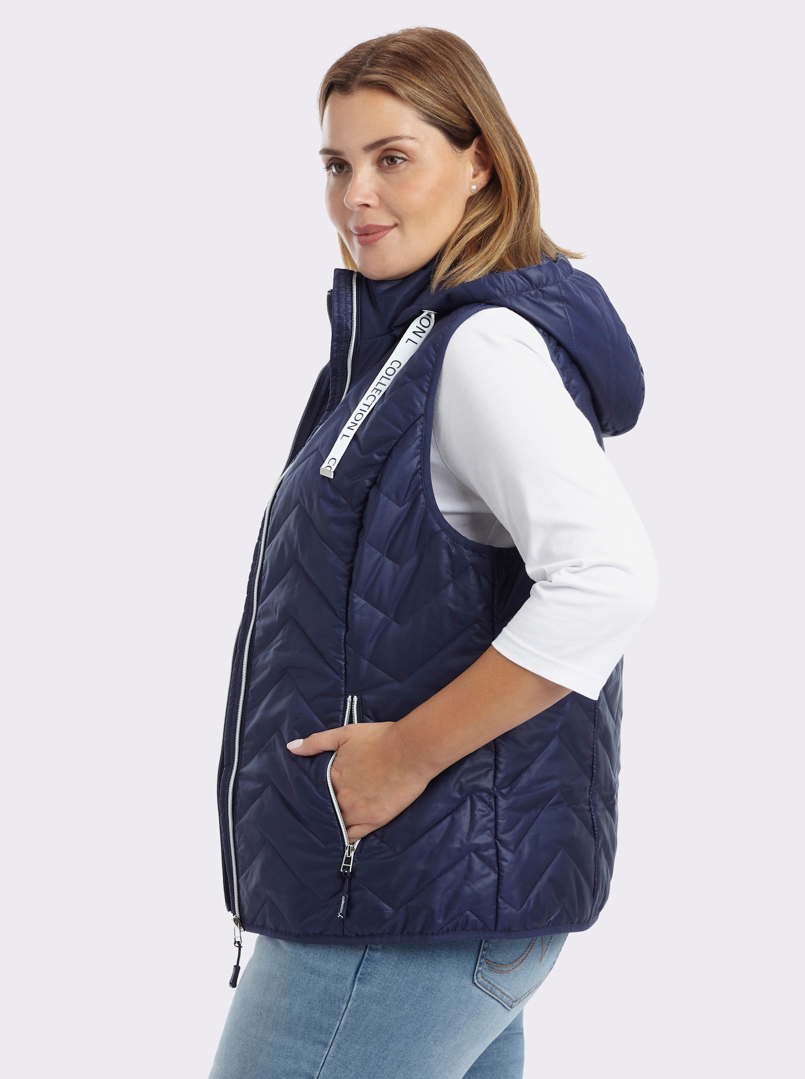 Steppweste im Zickzack-Muster - marine