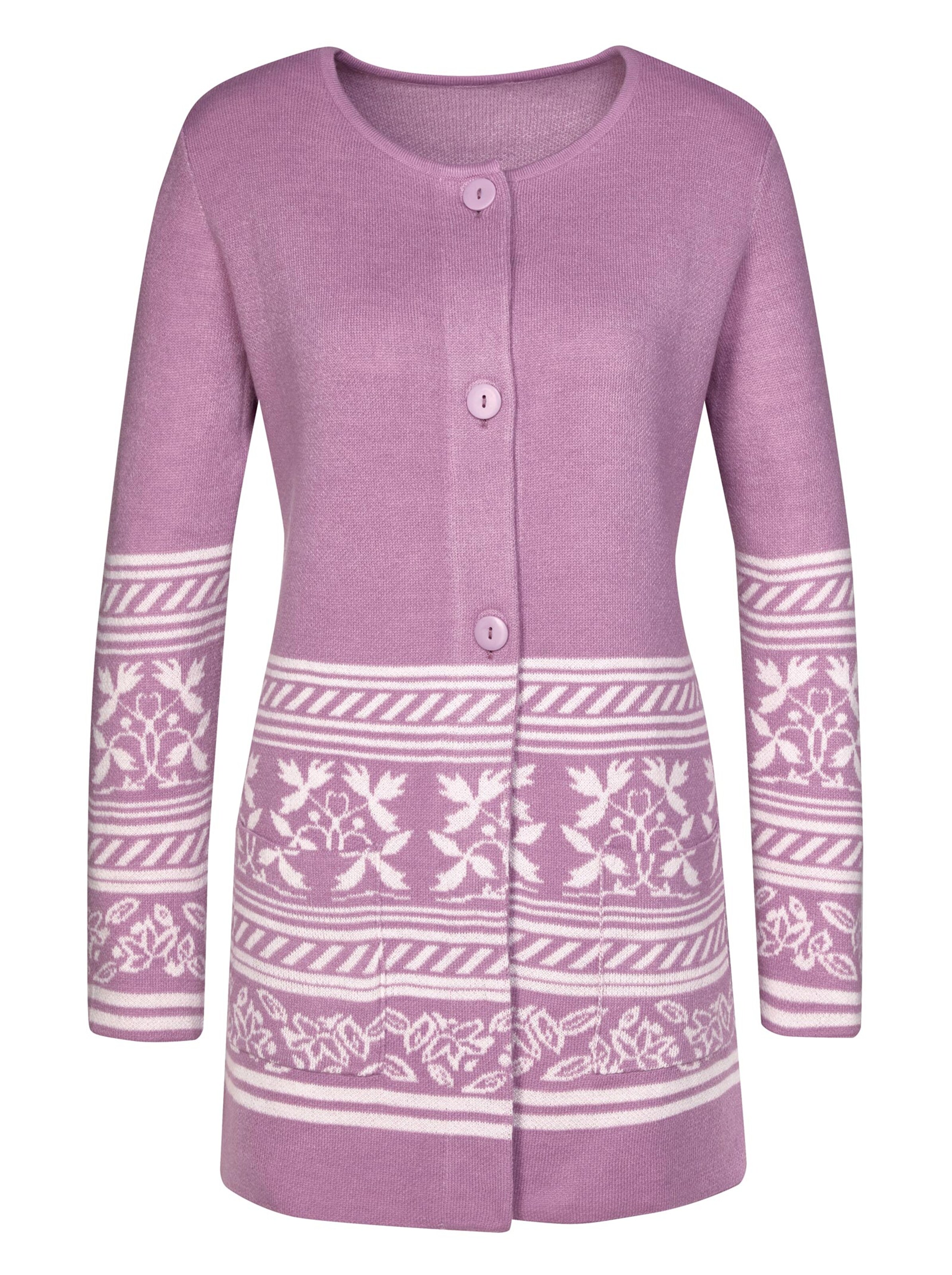 Long-Strickjacke - orchidee-gemustert