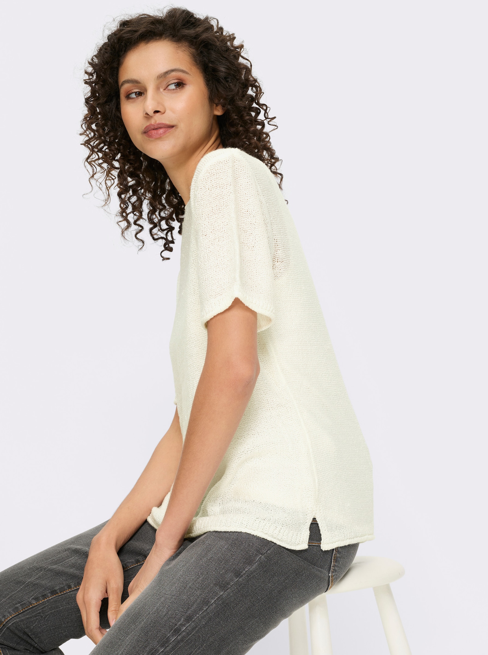 heine Pull à manches courtes avec fil fantaisie - écru