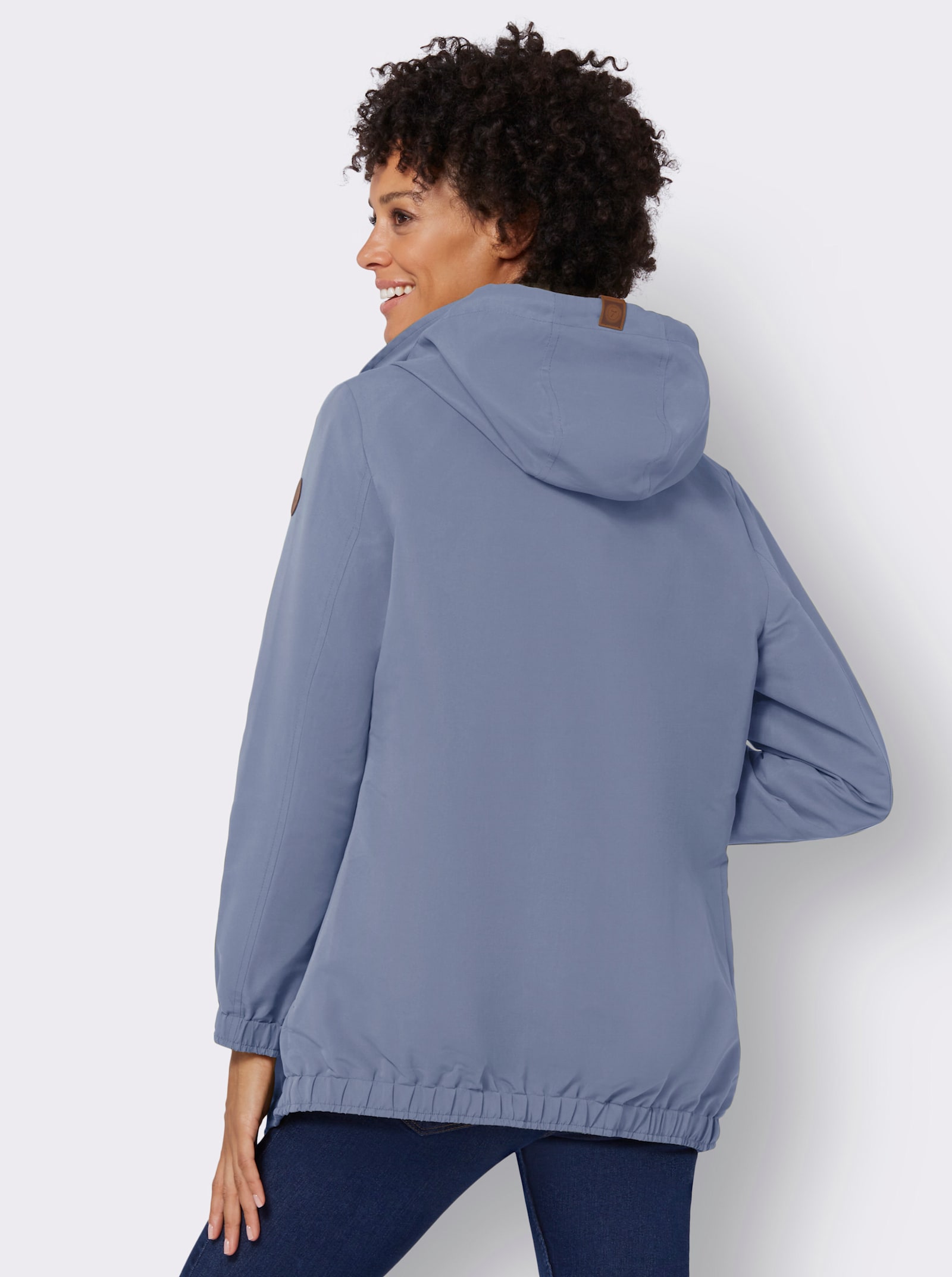 Freizeitjacke mit Lederimitat-Paspeln - taubenblau