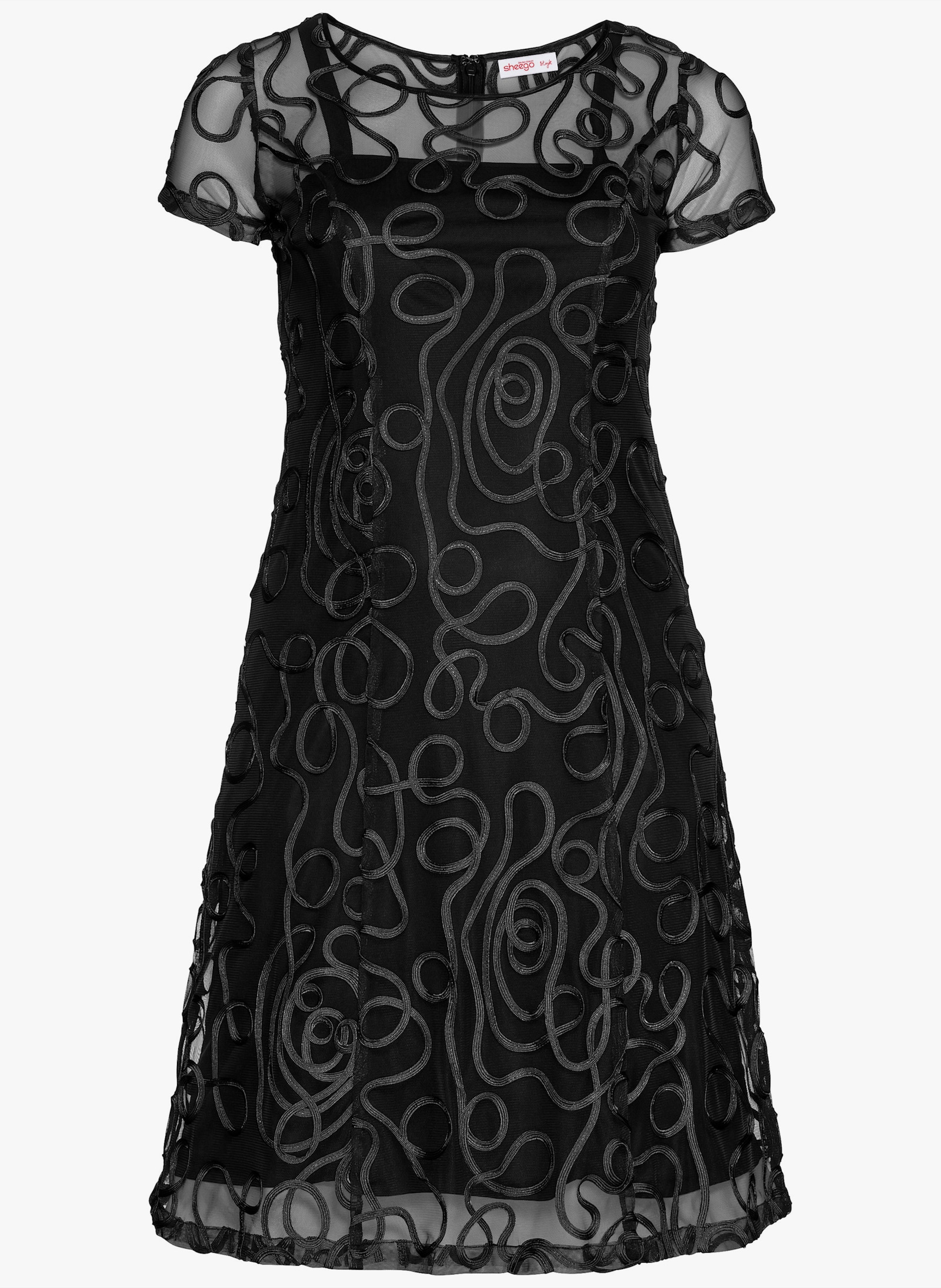 sheego Cocktailjurk met sierranden - zwart