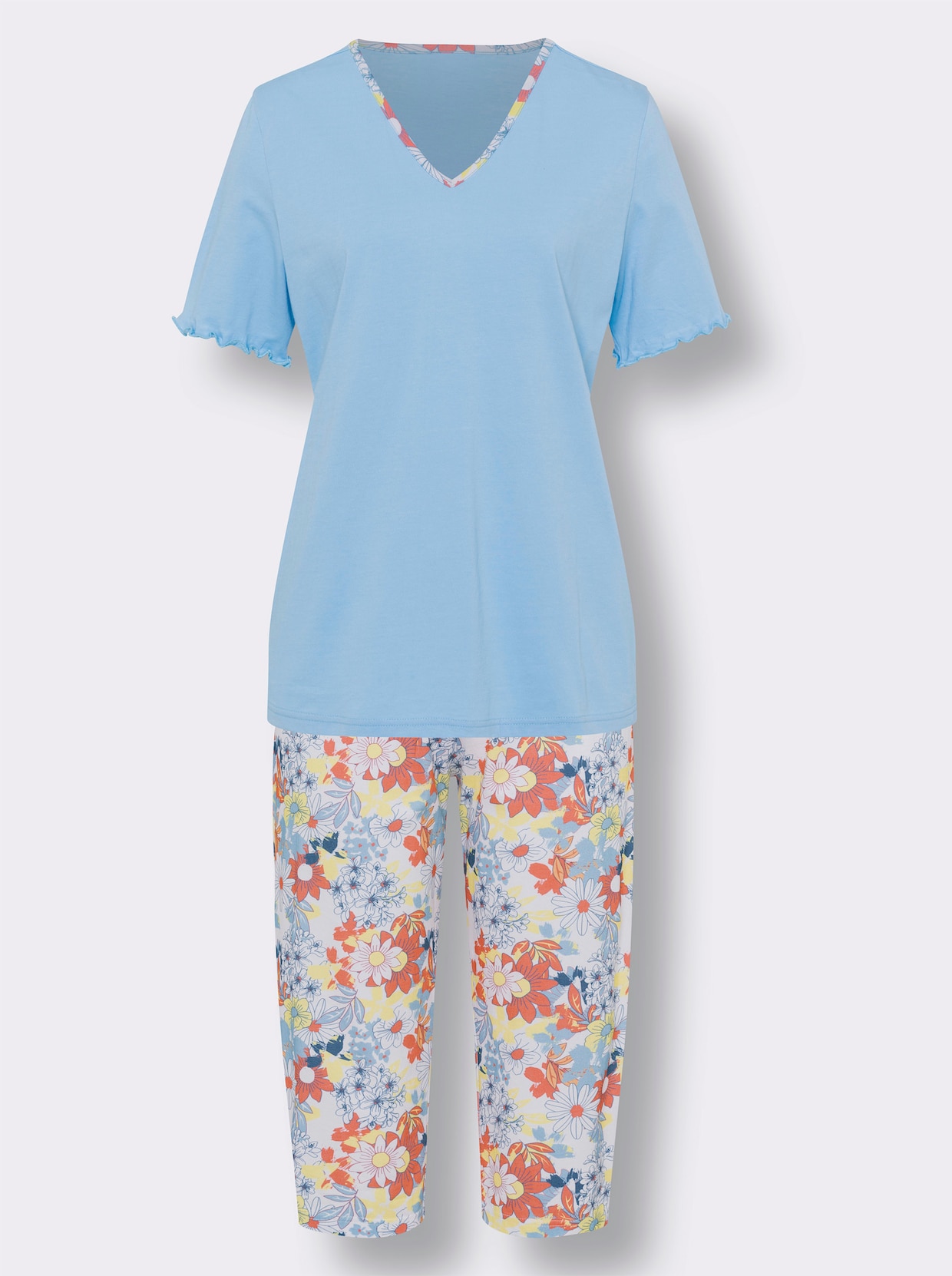 Pyjamas med capribyxa - aqua-korall-med tryck