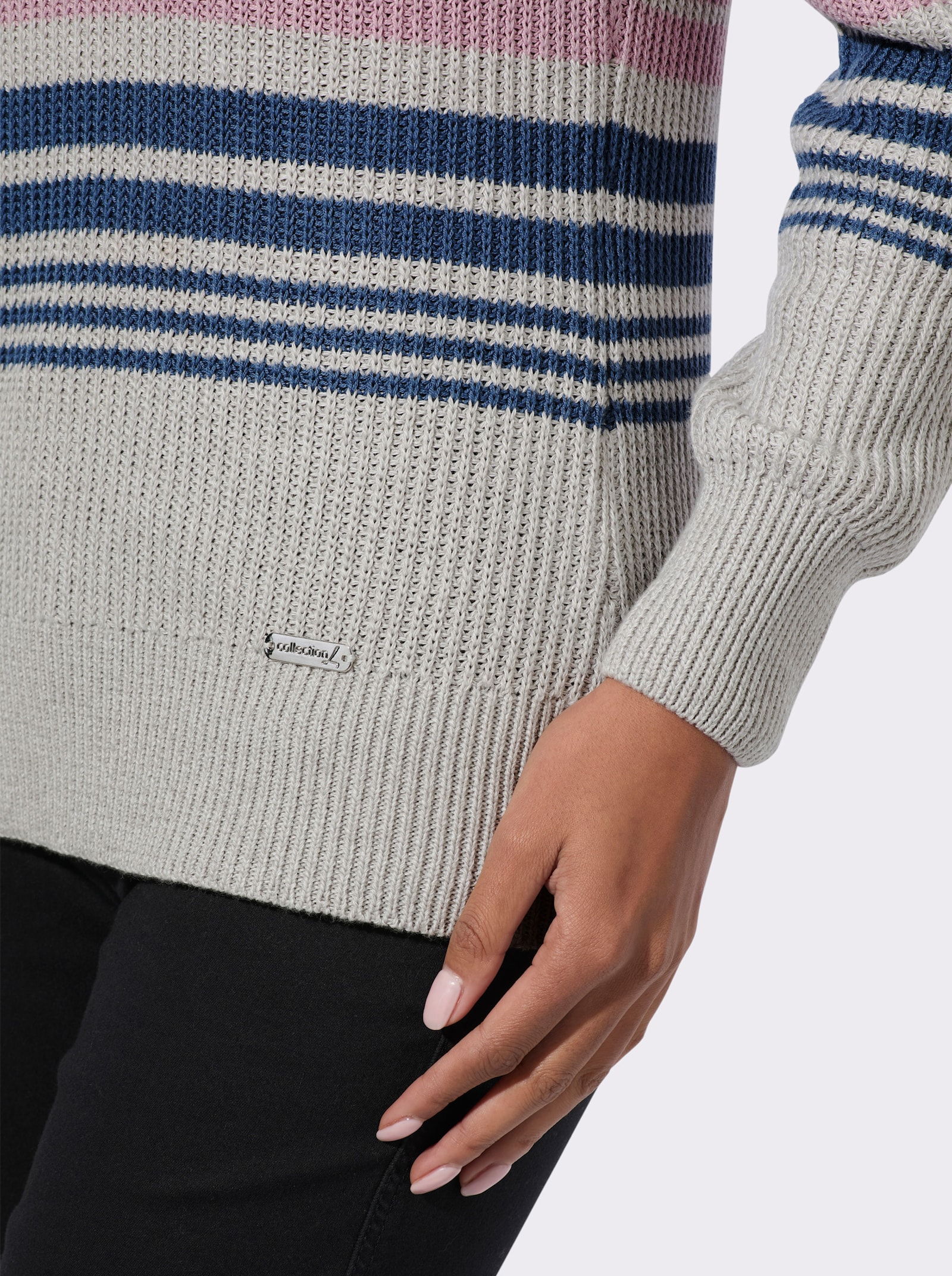 Langarm-Pullover im Ringelmuster - steingrau-rauchblau