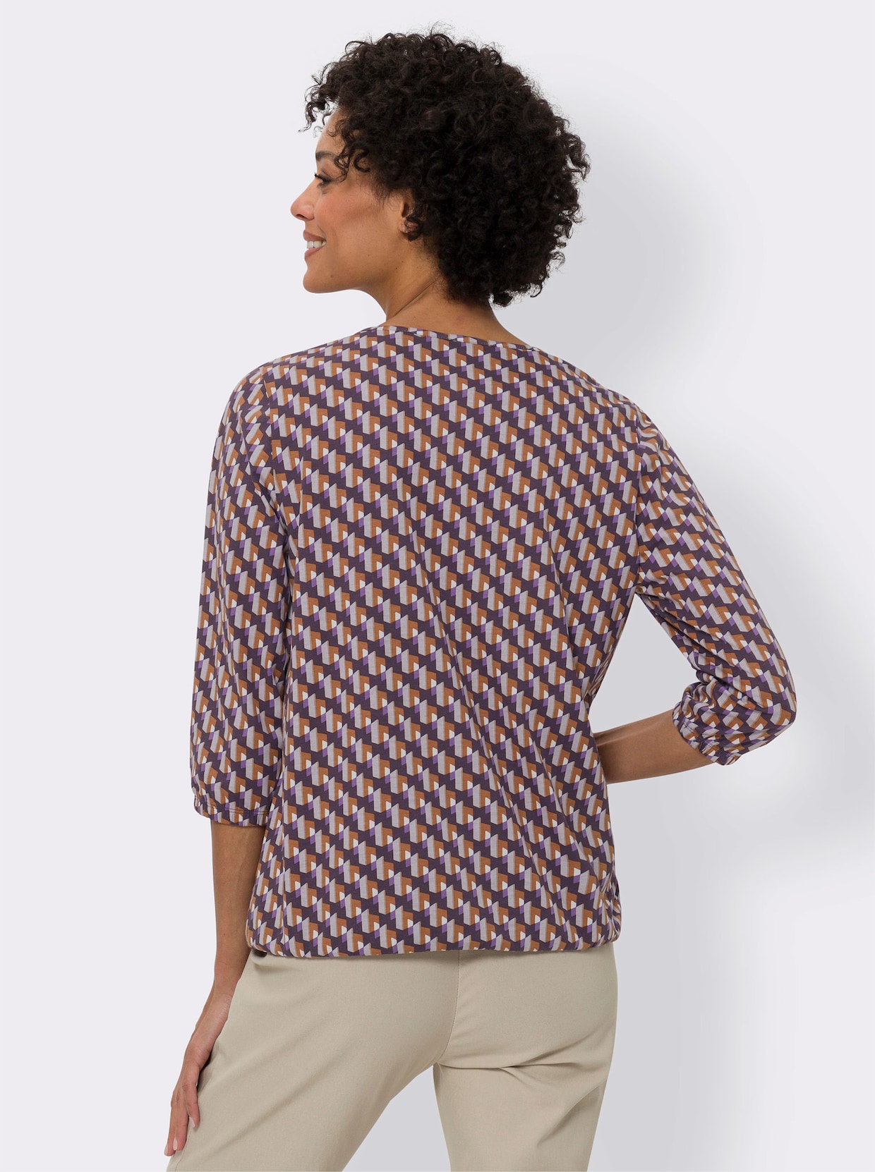 3/4-Arm-Shirt - aubergine-flieder-bedruckt