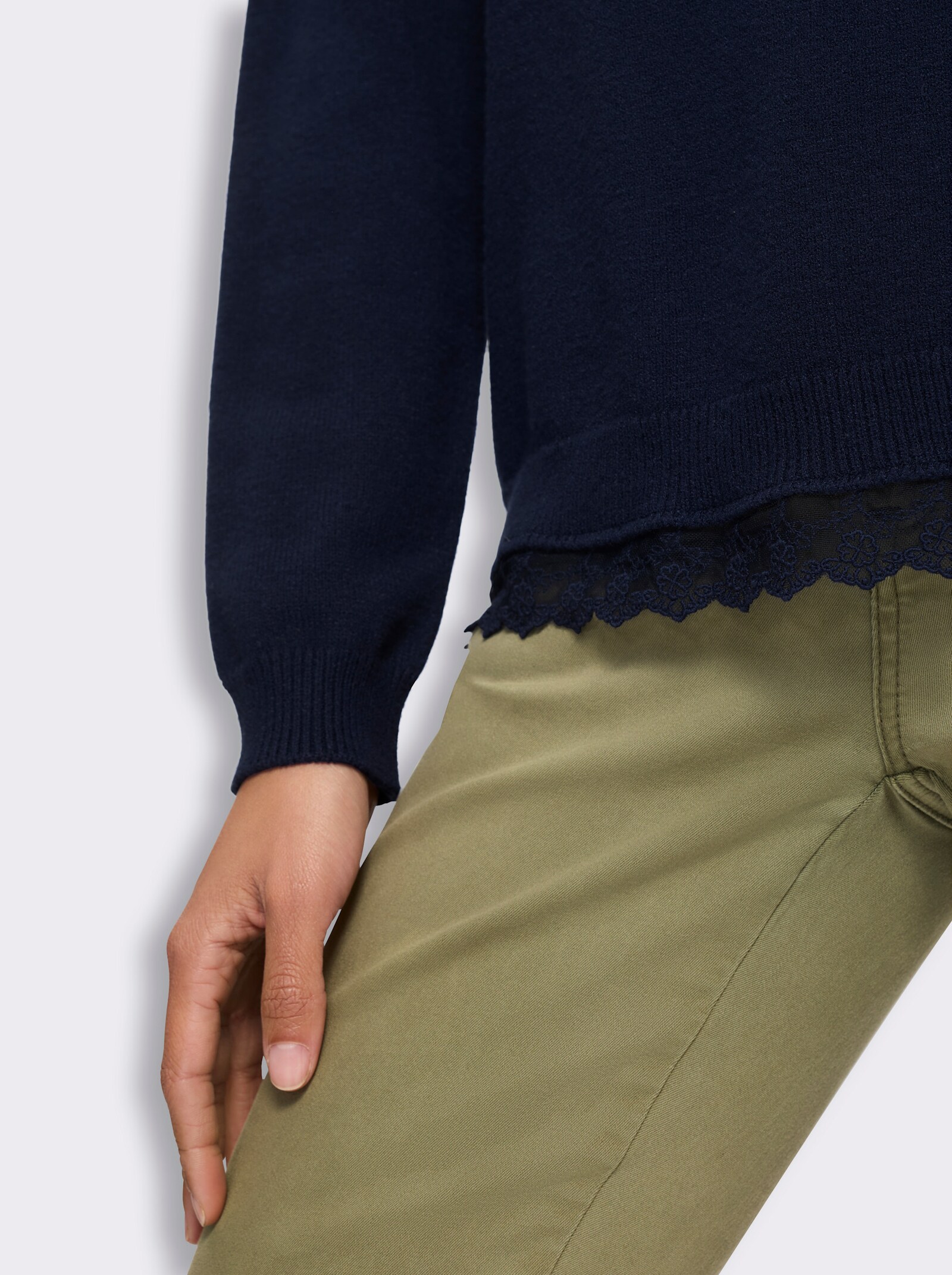 heine Langarm-Pullover mit Spitze - marine