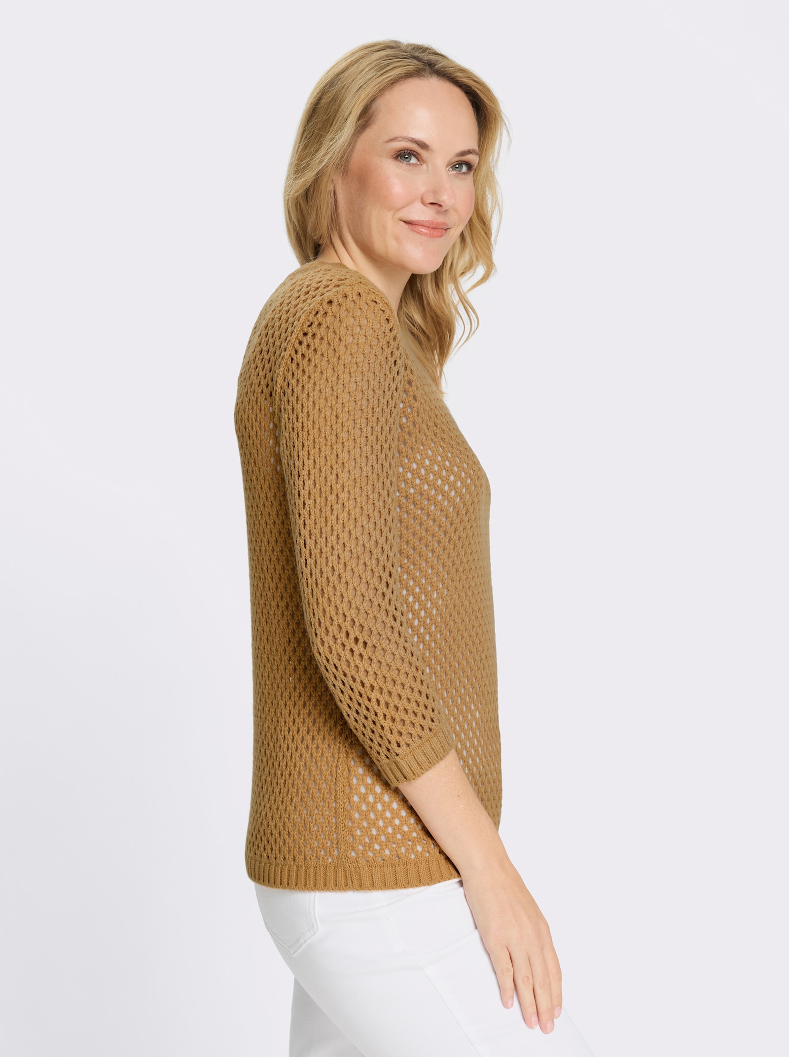 Pulóver, ažúr, rebrované manžety - Ťavia