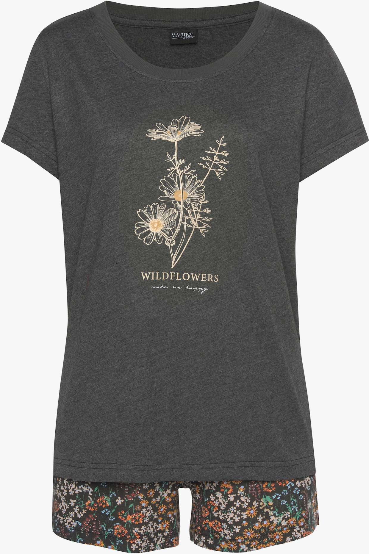 Vivance Dreams shortama - grijs gebloemd, zand gebloemd
