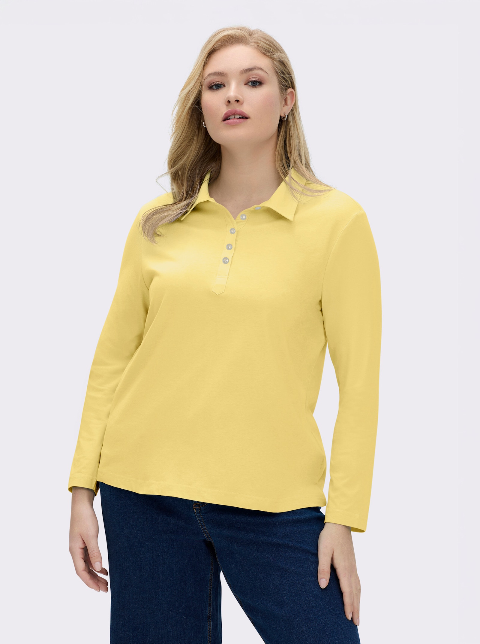 Langarm-Poloshirt in reiner Baumwoll-Qualität - gelb