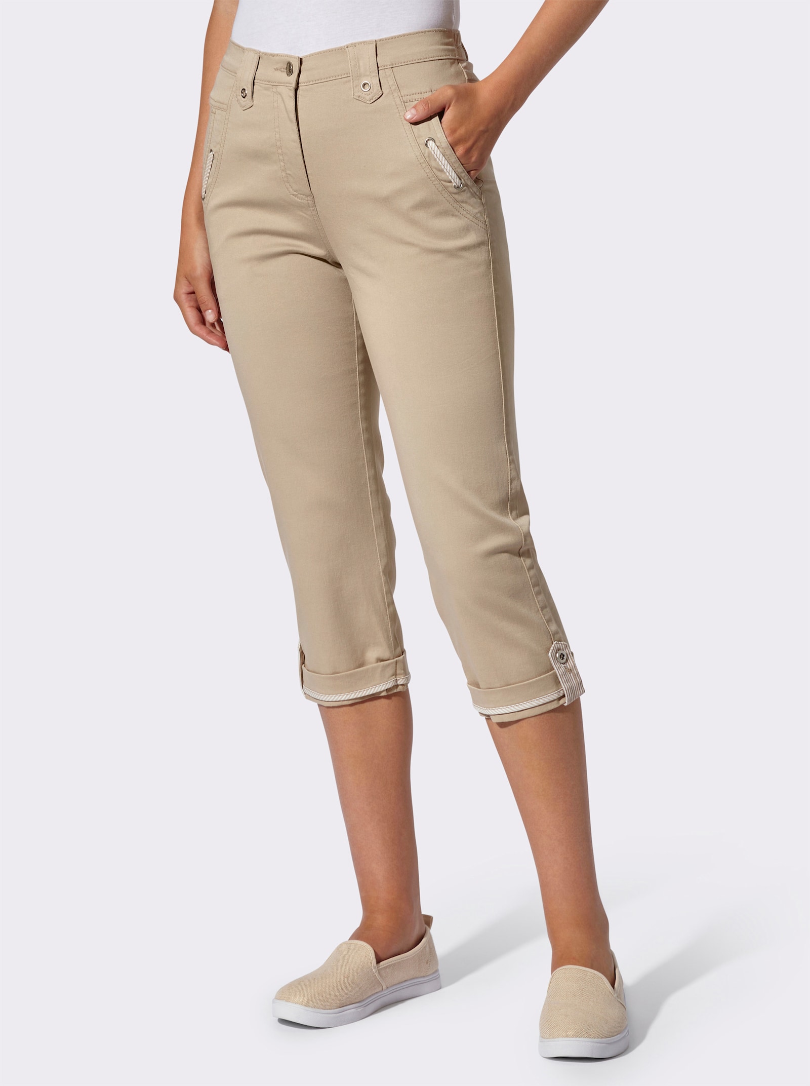 Caprijeans mit seitlichem Dehnbund - beige