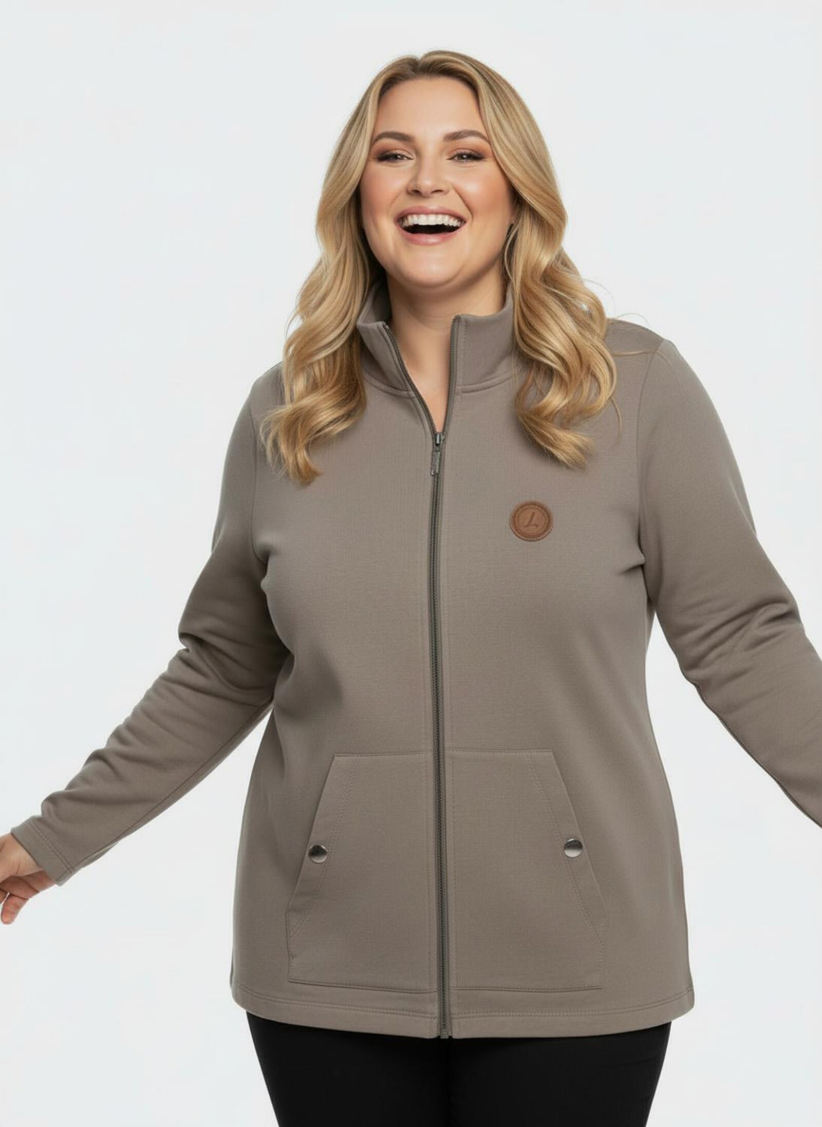 Shirtjacke mit Känguru-Taschen - taupe