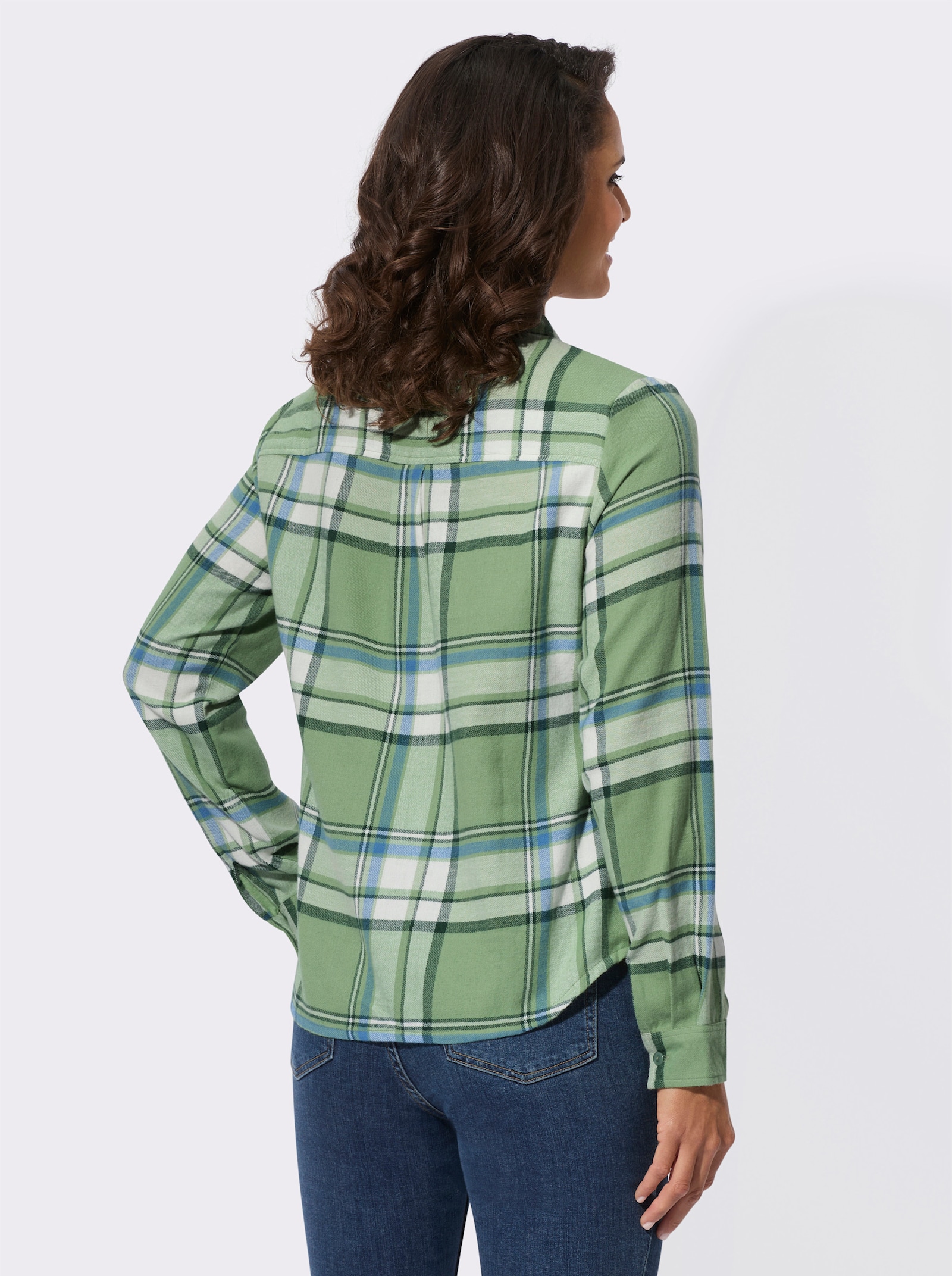 Flanellbluse im Karo-Muster - eucalyptus-mittelblau-kariert