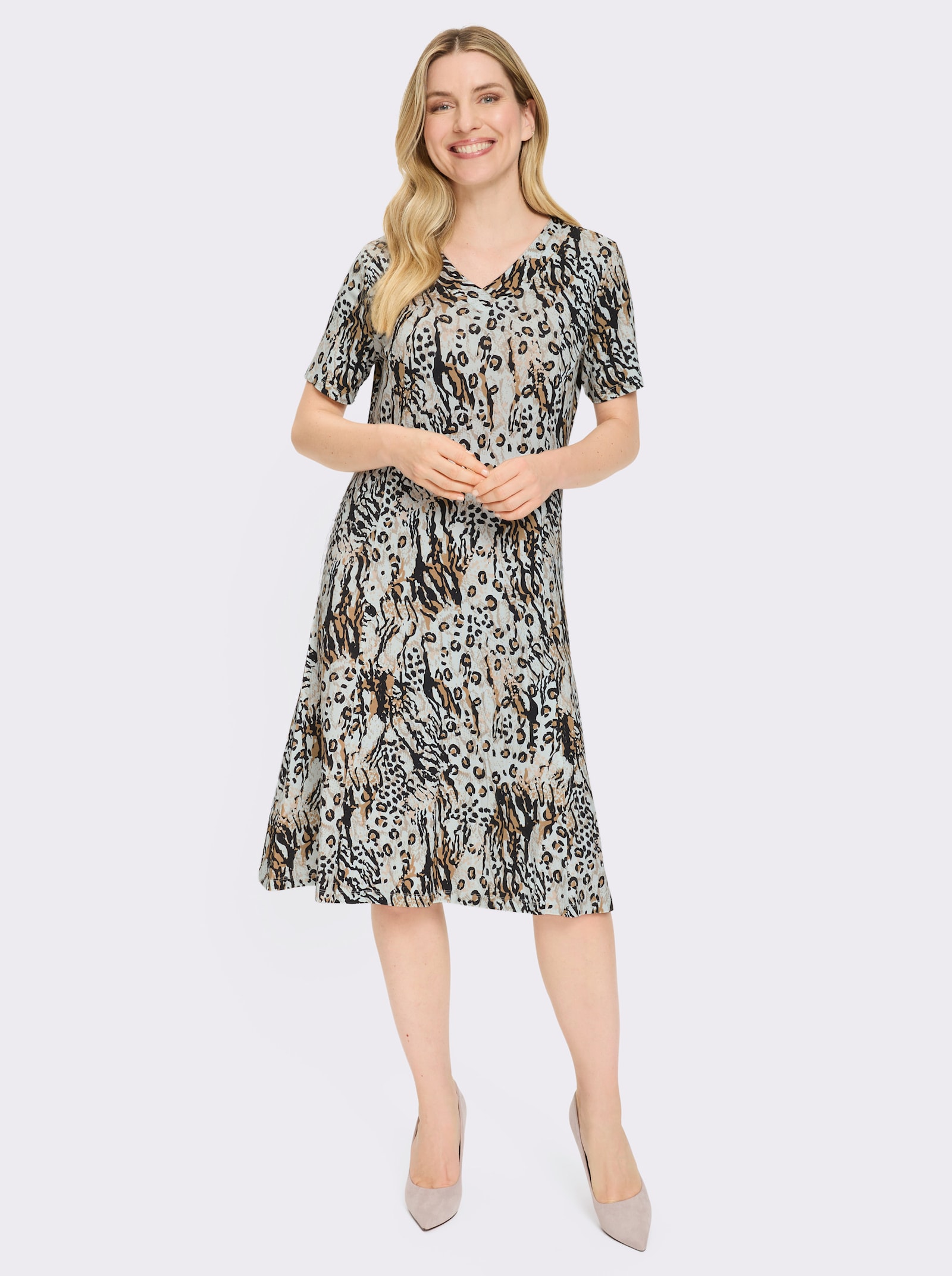 Jerseykleid mit Animal-Print - ecru-schwarz-bedruckt