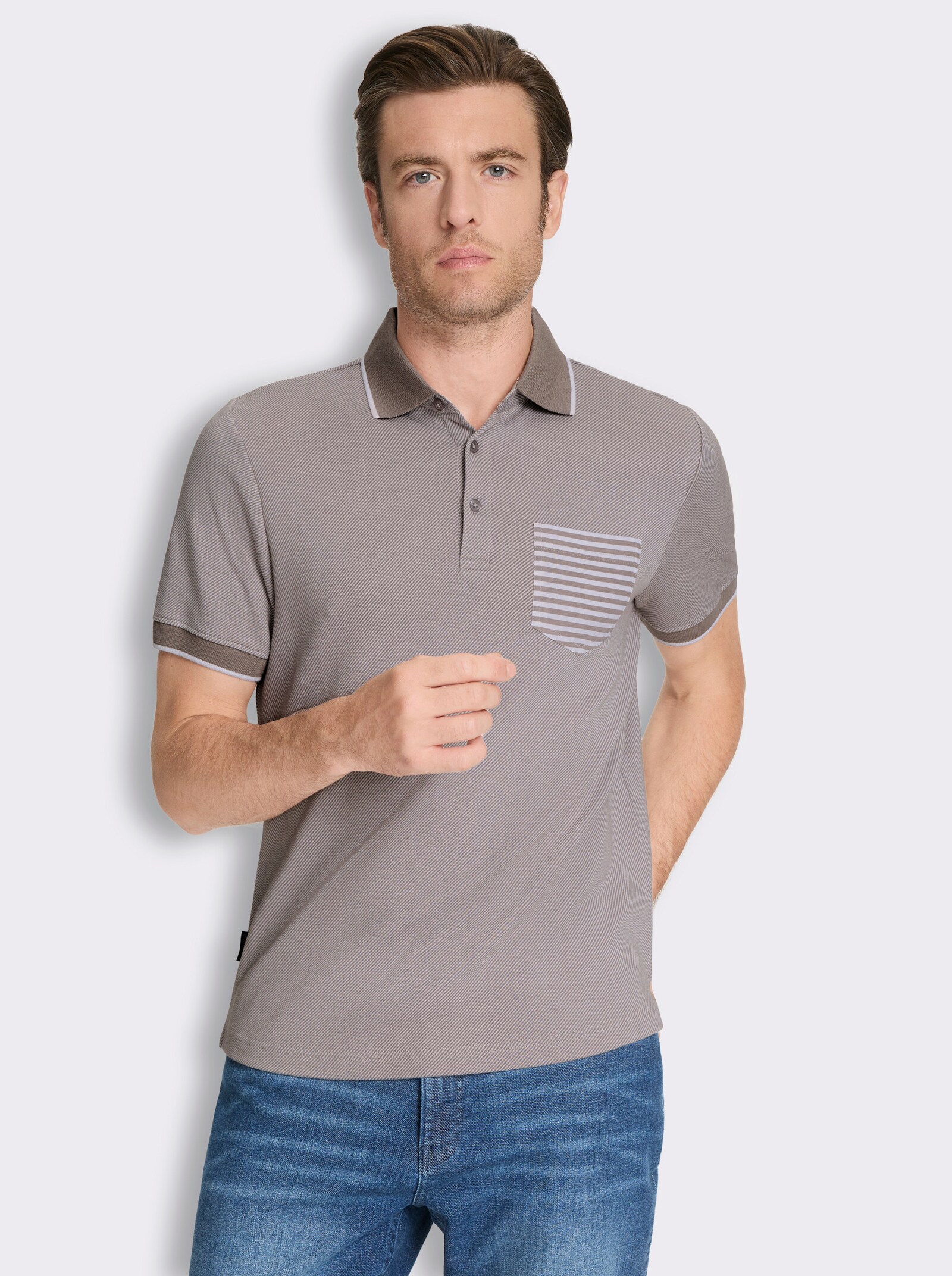 Marco Donati Kurzarmshirt in Jacquard-Qualität, mit Modal - taupe-gestreift