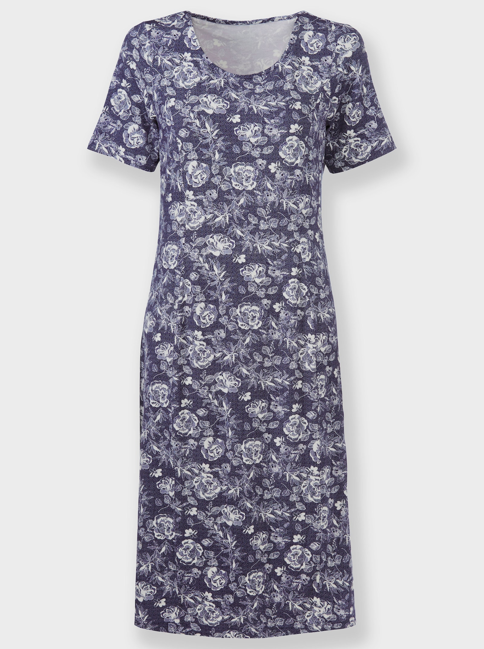 Jerseykleid mit floralem Muster - marine-ecru-bedruckt