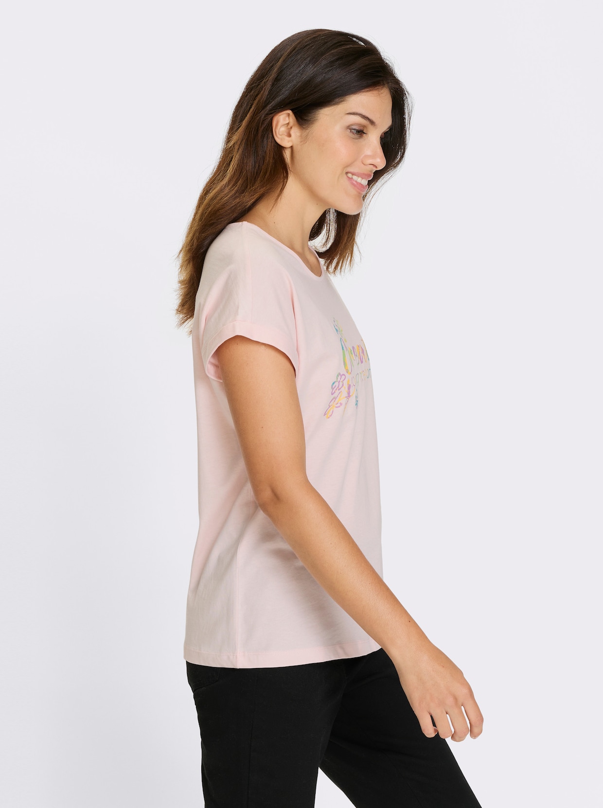 Kurzarmshirt - hellrosé-gelb