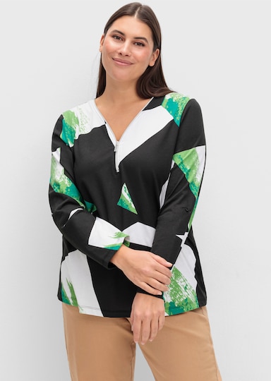 V-Shirt im Grafik-Dessin - schwarz-apfel-gemustert