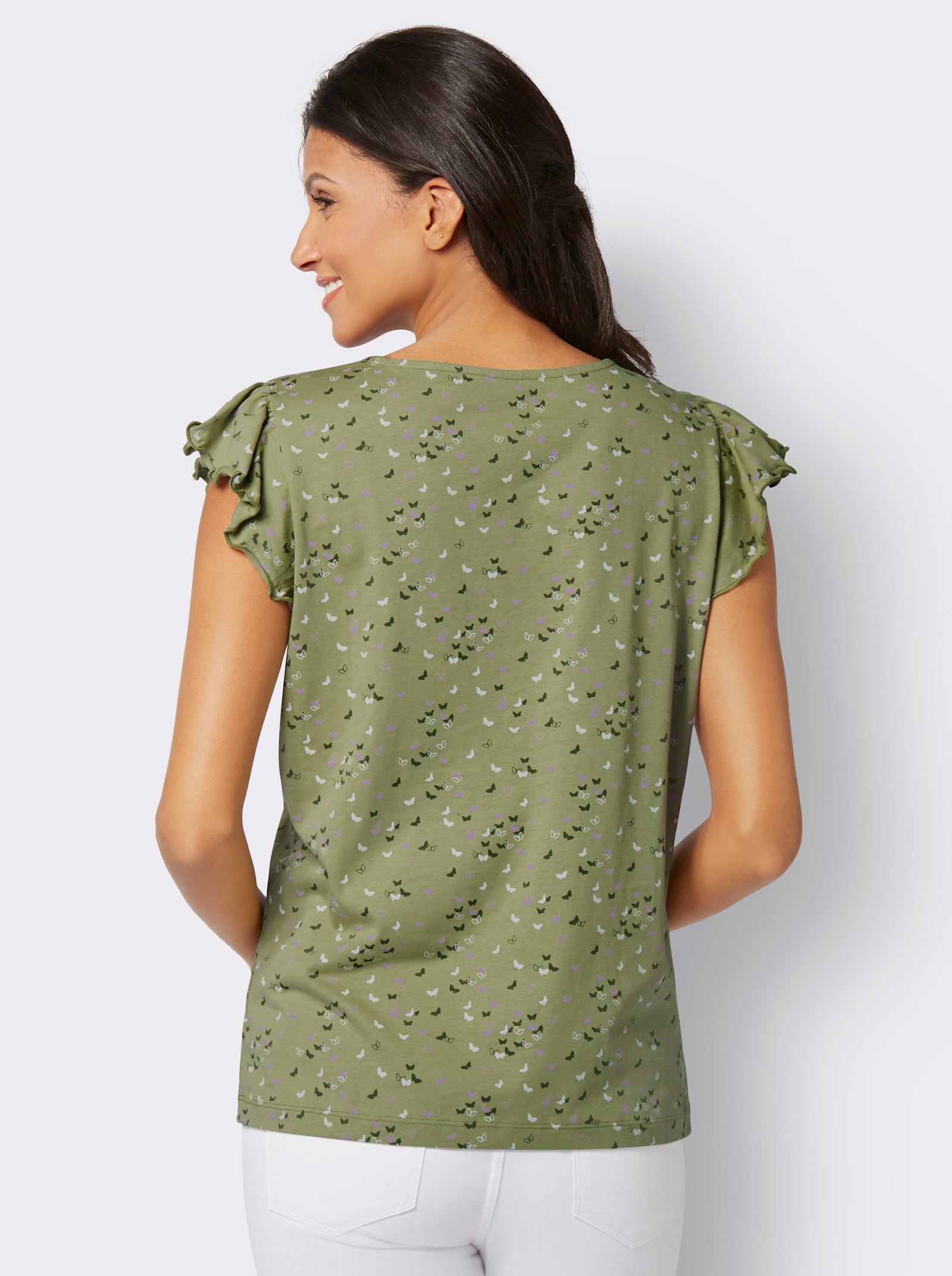 V-Shirt mit Schmetterling-Muster - schilf-khaki-bedruckt