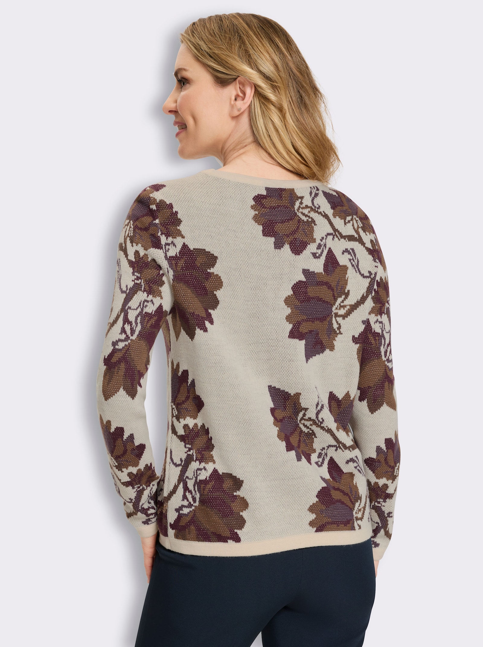 Jacquard-Pullover mit Glanzgarn-Details - elfenbein-schoko-gemustert