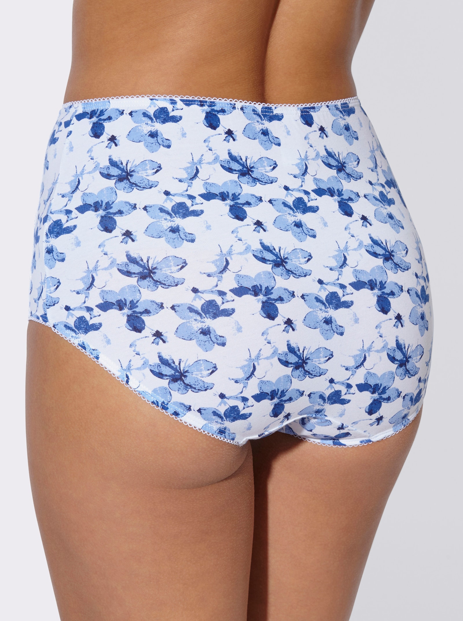 Taillenslip mit Spitzen-Einsätzen - weiß-marine-bedruckt + marine